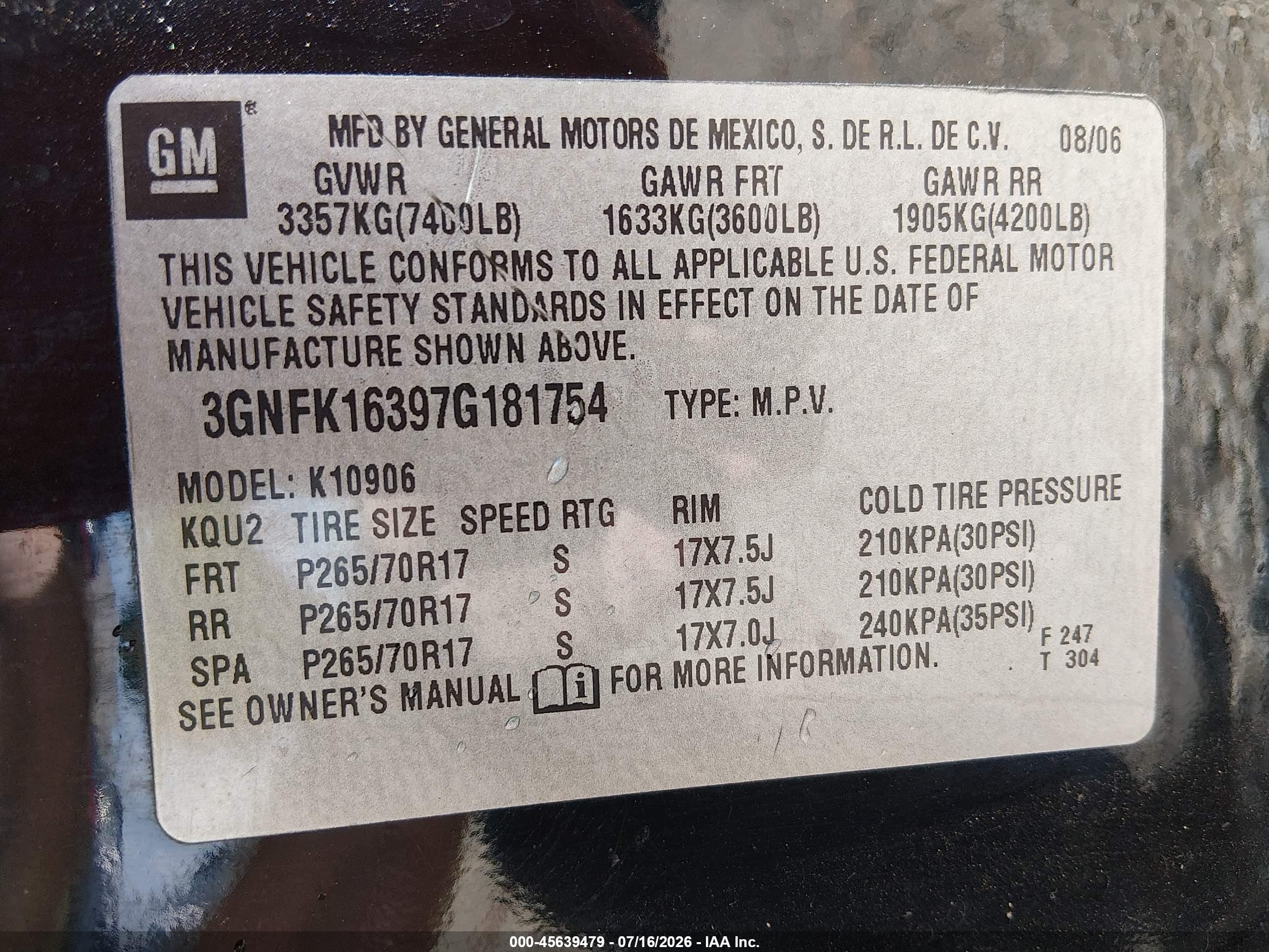 2007 Chevrolet Suburban Lt Черный vin: 3GNFK16397G181754