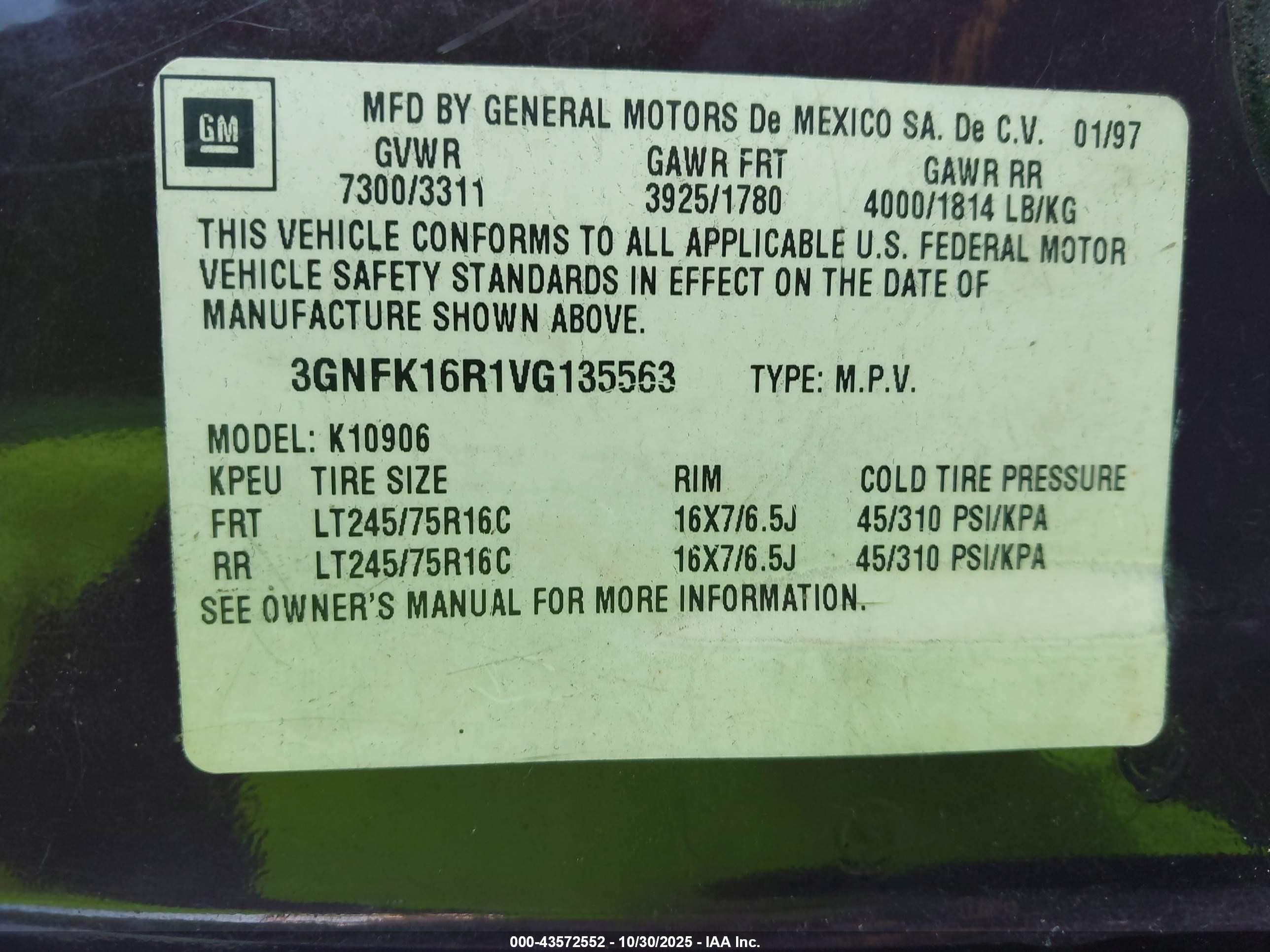 1997 Chevrolet Suburban 1500   Purple vin: 3GNFK16R1VG135563