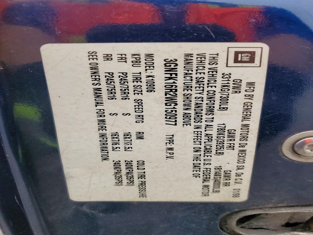 1998 Chevrolet Suburban K1500 Blue vin: 3GNFK16R2WG150977