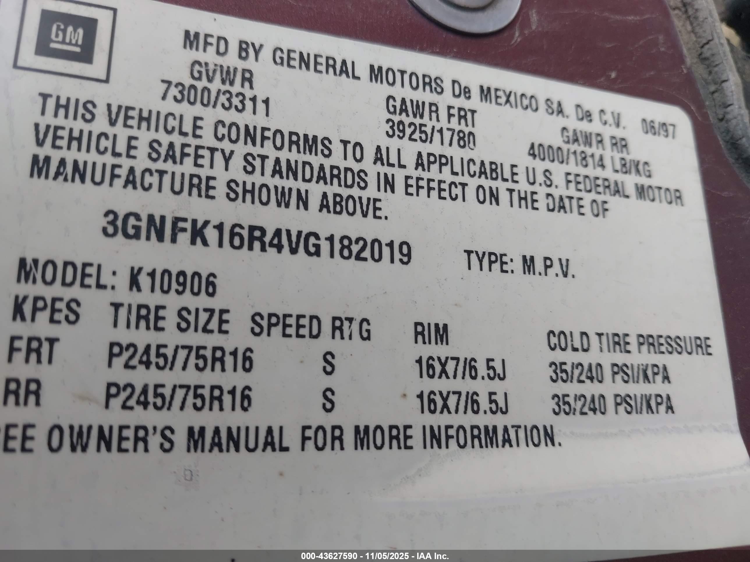 1997 Chevrolet Suburban K1500 Red vin: 3GNFK16R4VG182019