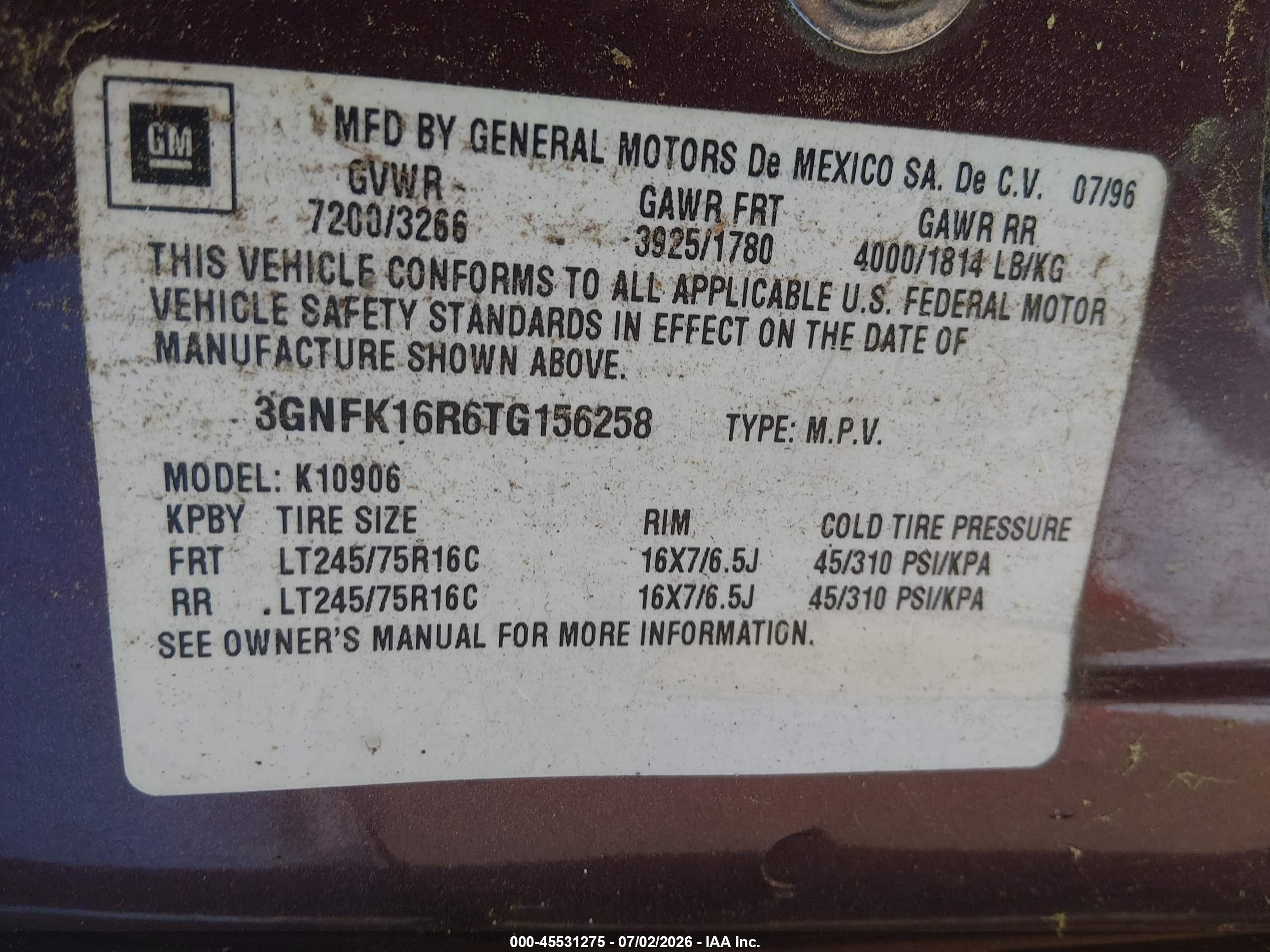 1996 Chevrolet Suburban K1500 Red vin: 3GNFK16R6TG156258