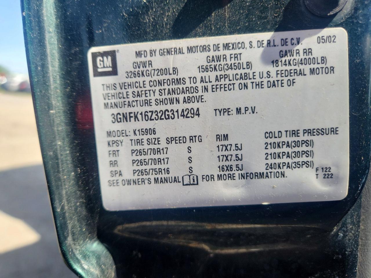 2002 Chevrolet Suburban K1500 Green vin: 3GNFK16Z32G314294