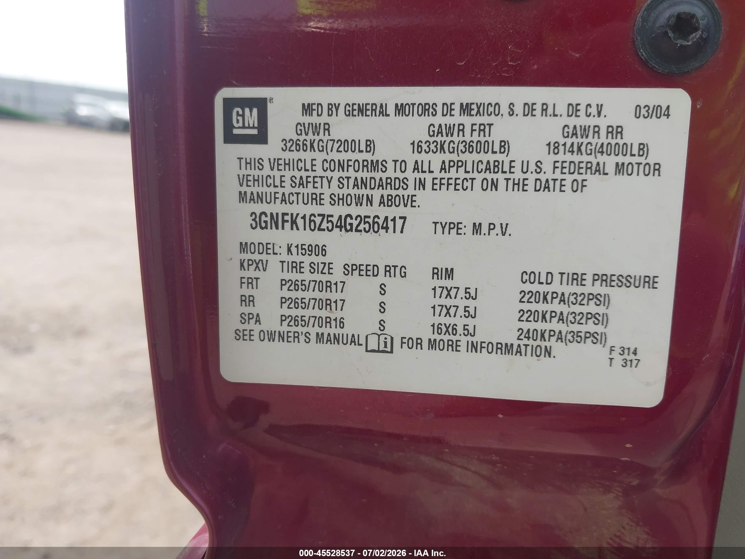 2004 Chevrolet Suburban 1500 Lt Red vin: 3GNFK16Z54G256417