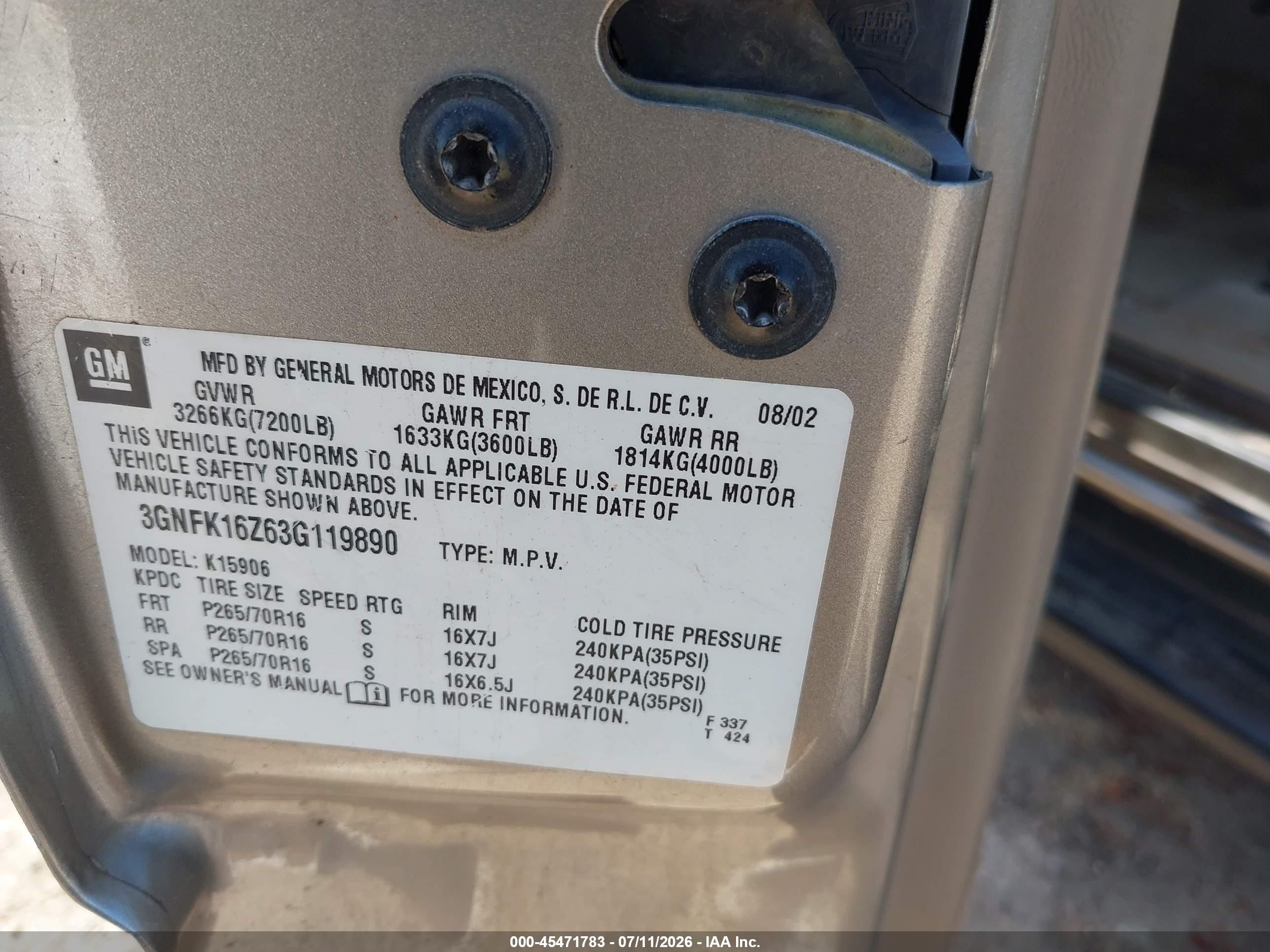 2003 Chevrolet Suburban 1500 Lt Gray vin: 3GNFK16Z63G119890