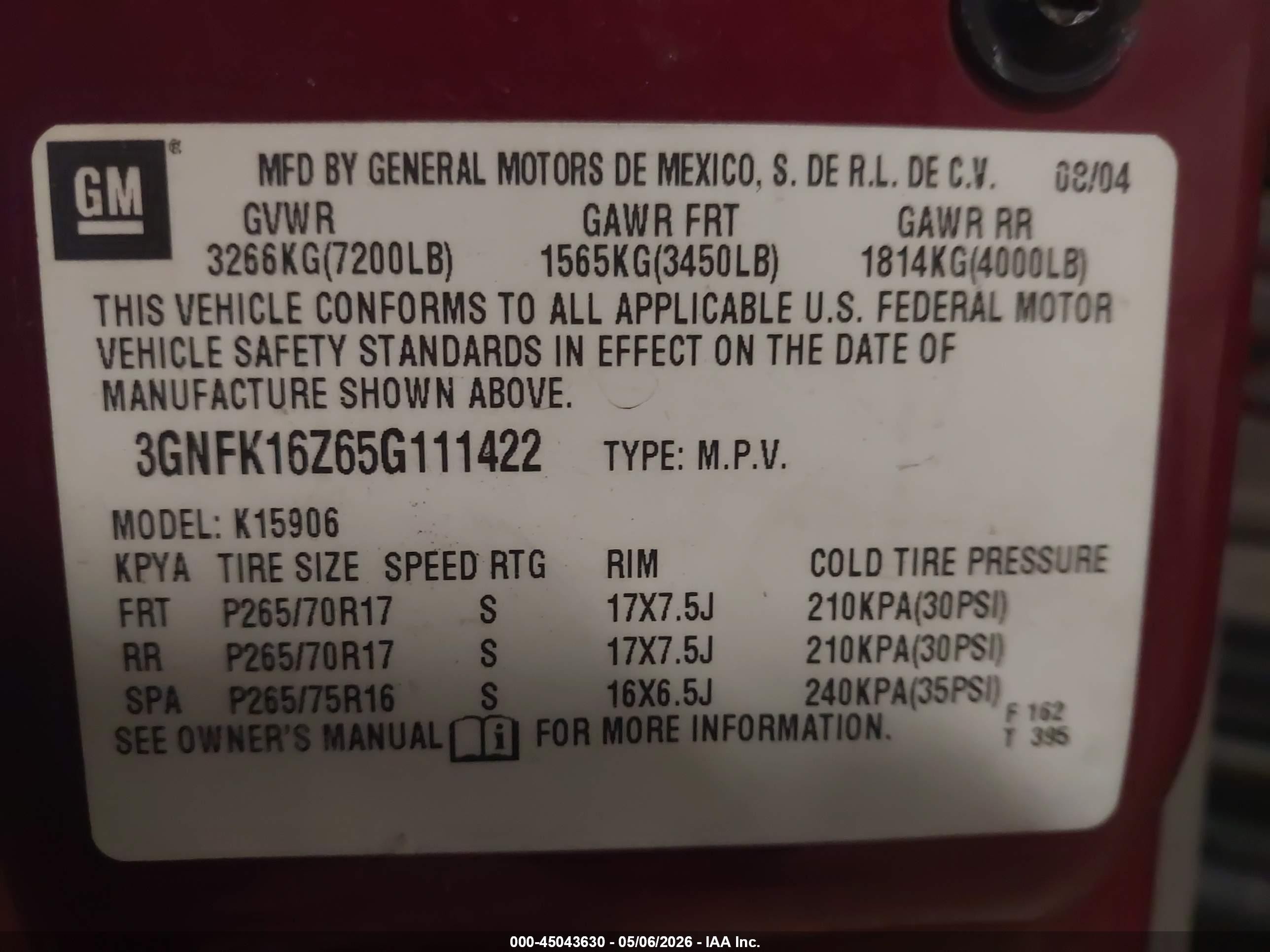 2005 Chevrolet Suburban 1500 Z71 Red vin: 3GNFK16Z65G111422