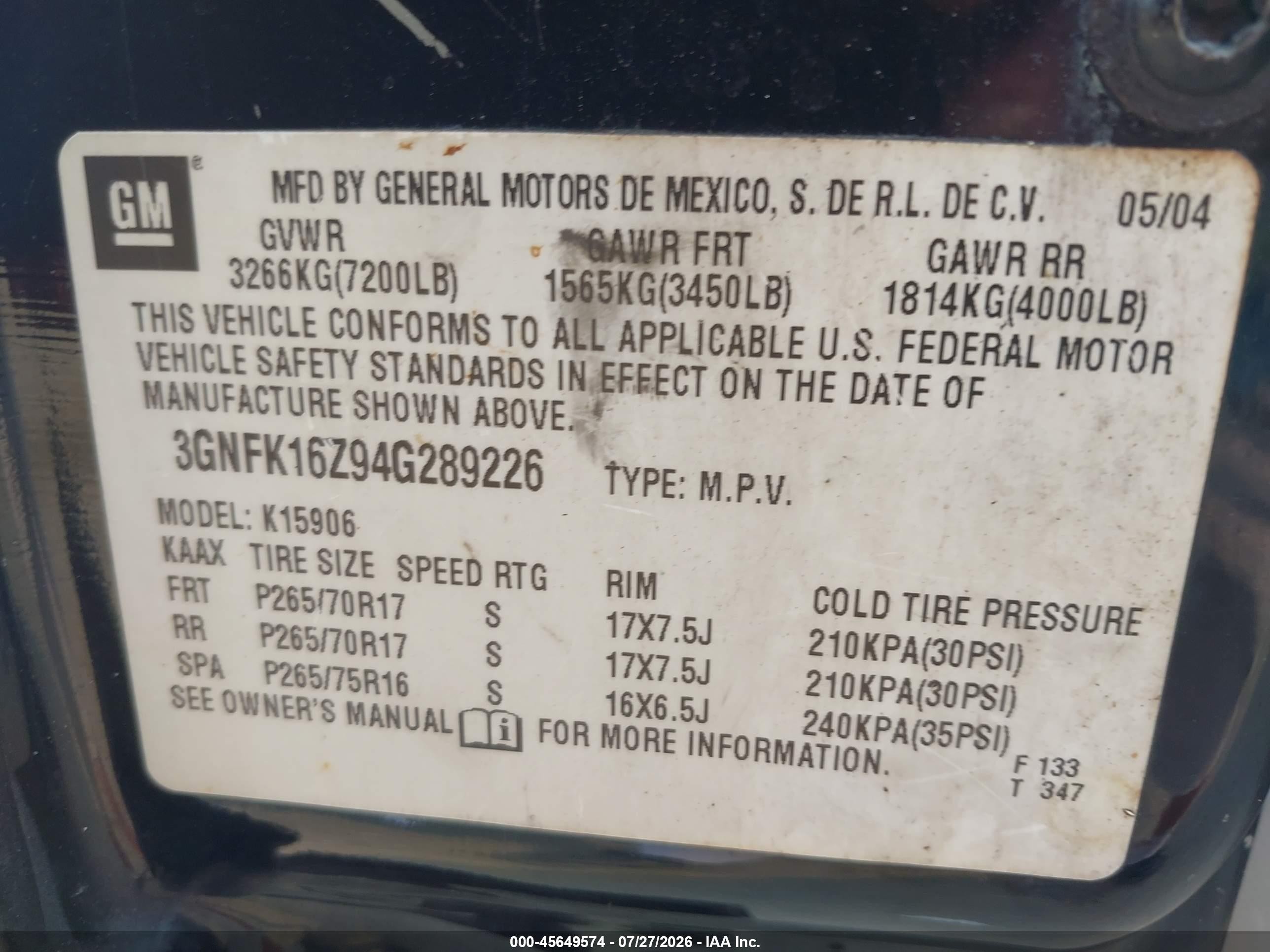 2004 Chevrolet Suburban 1500 Z71 Black vin: 3GNFK16Z94G289226
