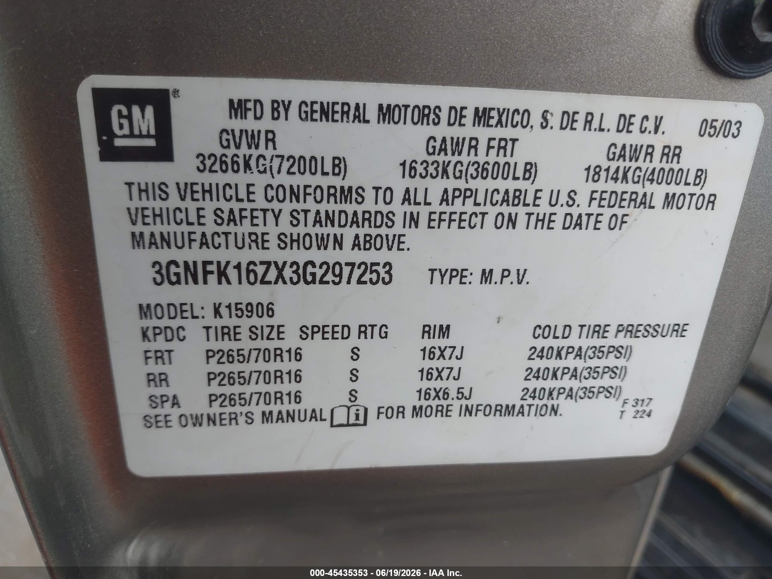 2003 Chevrolet Suburban 1500 Ls Tan vin: 3GNFK16ZX3G297253