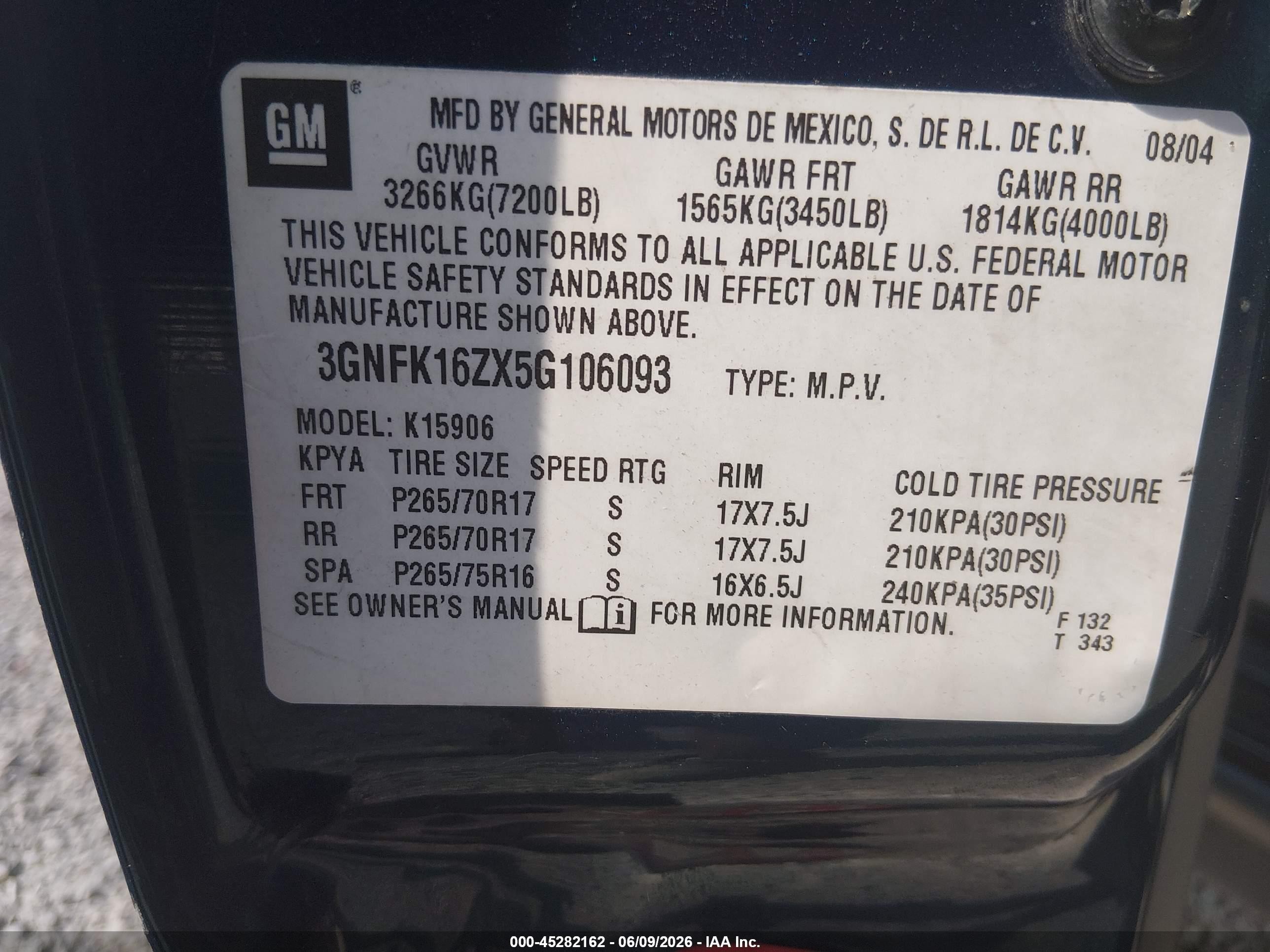 2005 Chevrolet Suburban 1500 Z71 Navy vin: 3GNFK16ZX5G106093
