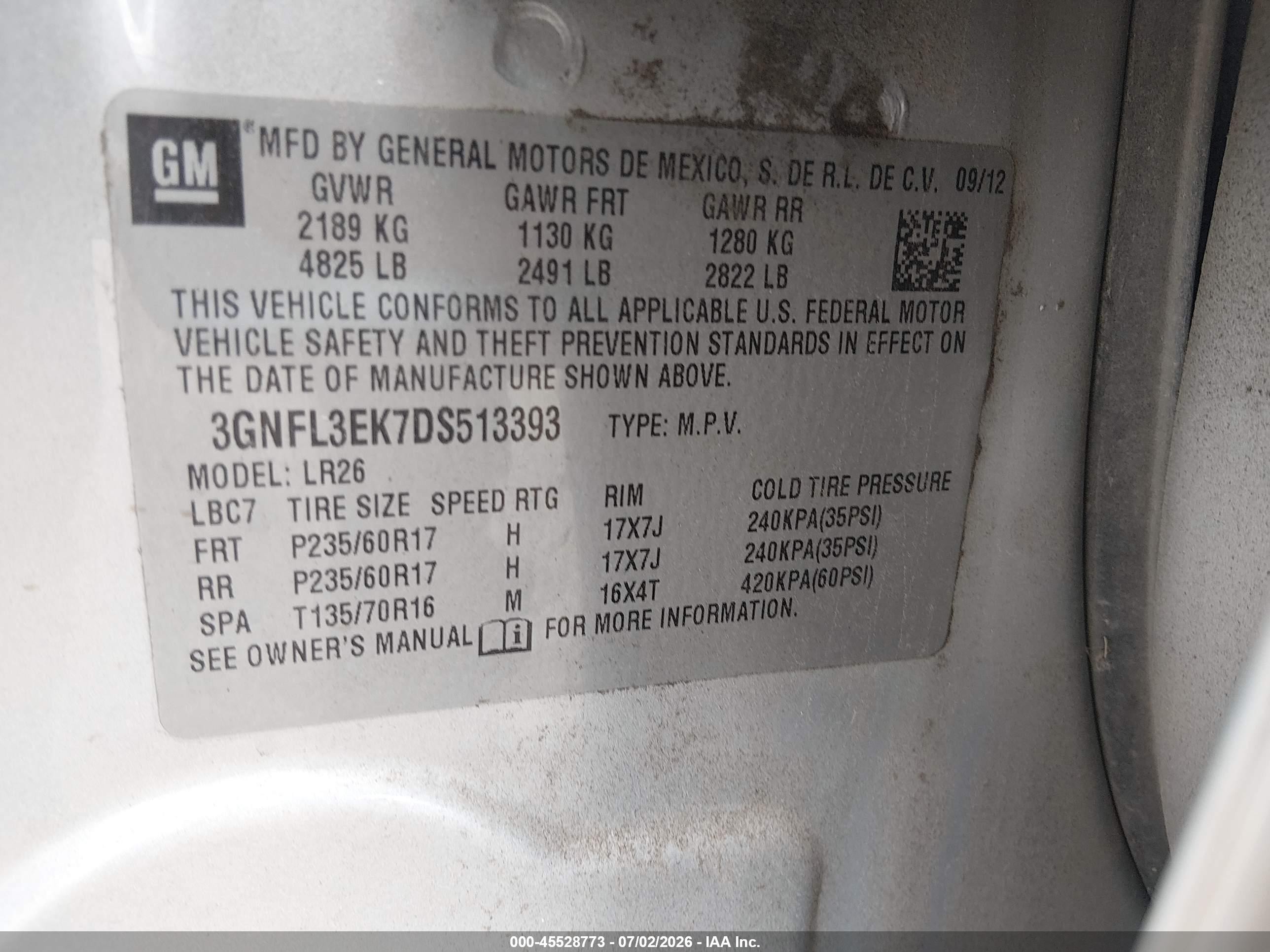2013 Chevrolet Captiva Sport Fleet Lt Silver vin: 3GNFL3EK7DS513393