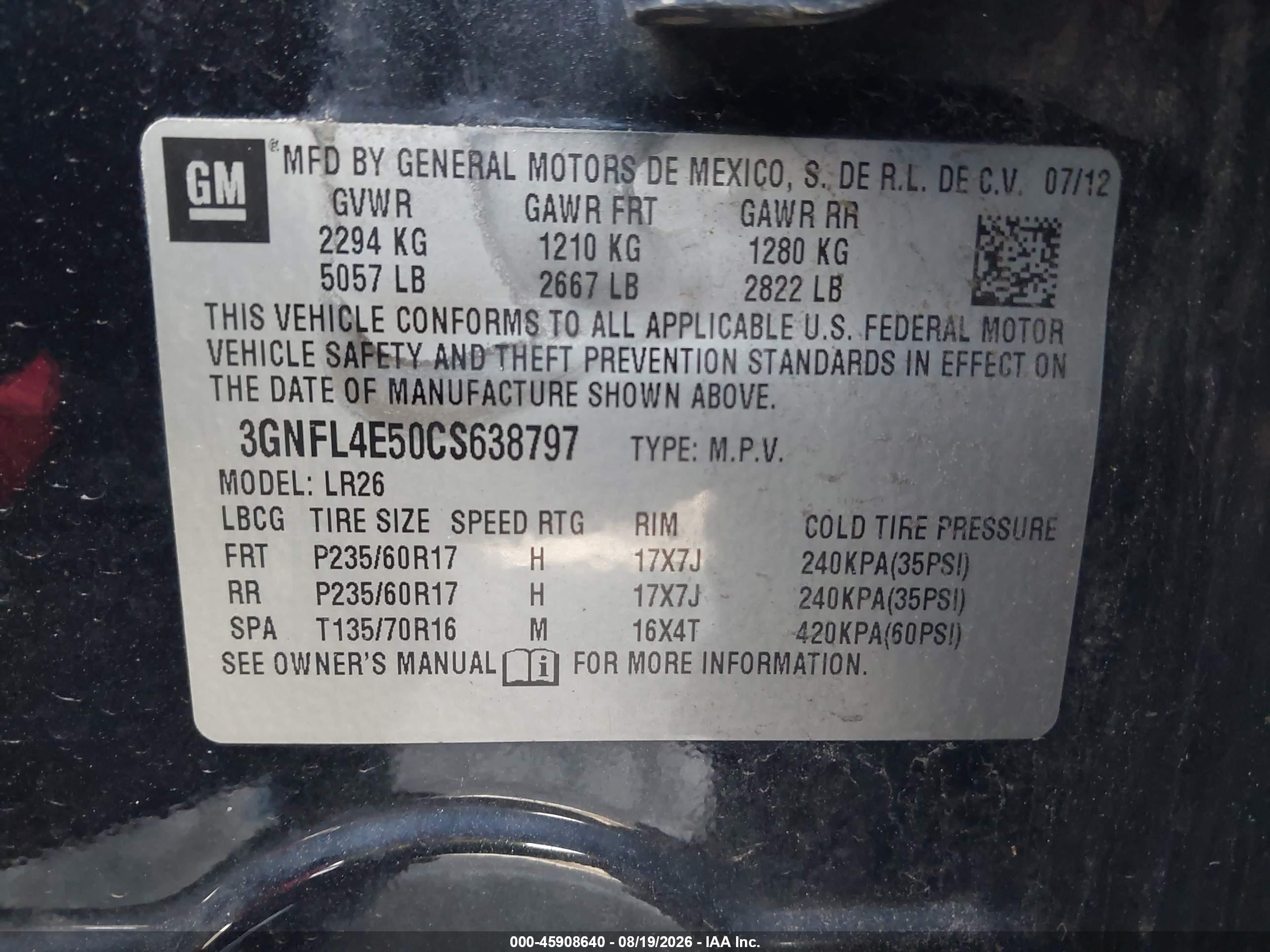 2012 Chevrolet Captiva Sport Fleet Ltz Gray vin: 3GNFL4E50CS638797