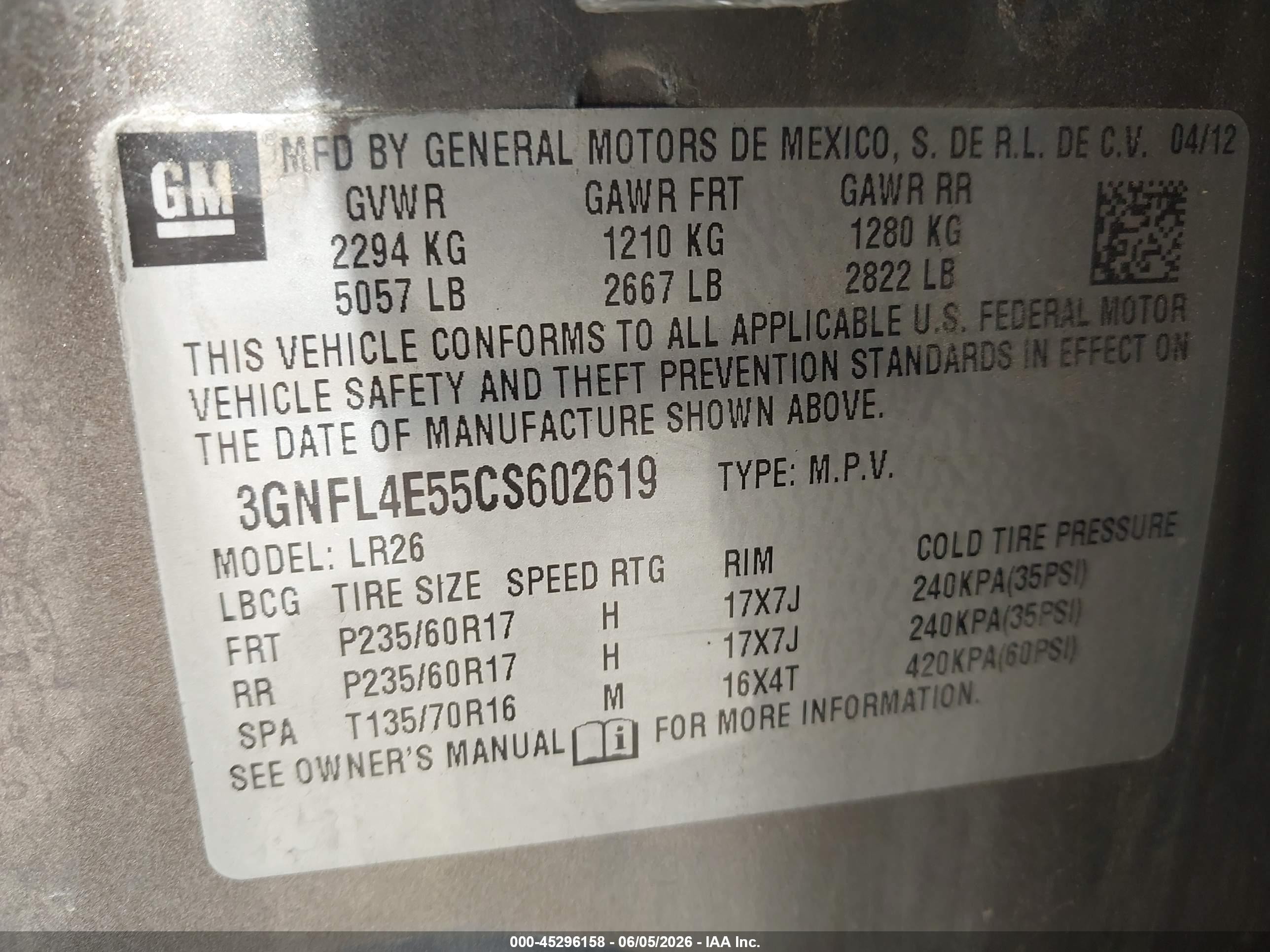 2012 Chevrolet Captiva Sport Ltz Коричневый vin: 3GNFL4E55CS602619