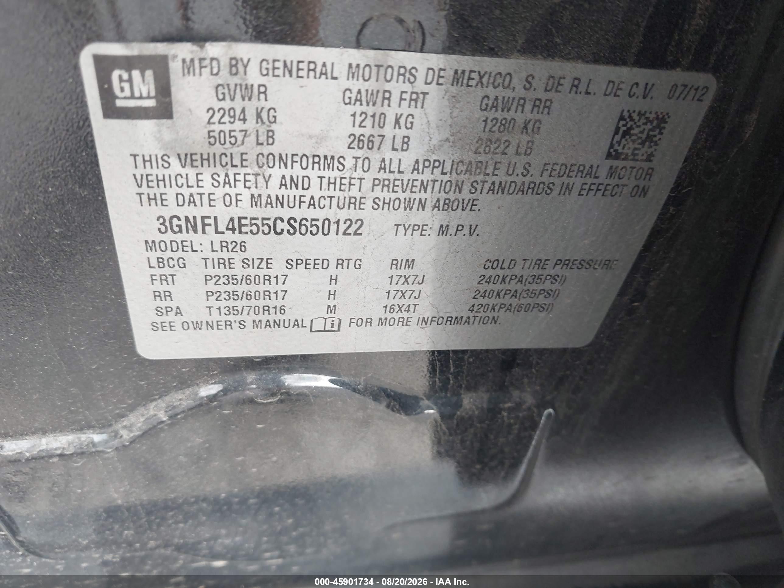 2012 Chevrolet Captiva Sport Fleet Ltz Black vin: 3GNFL4E55CS650122