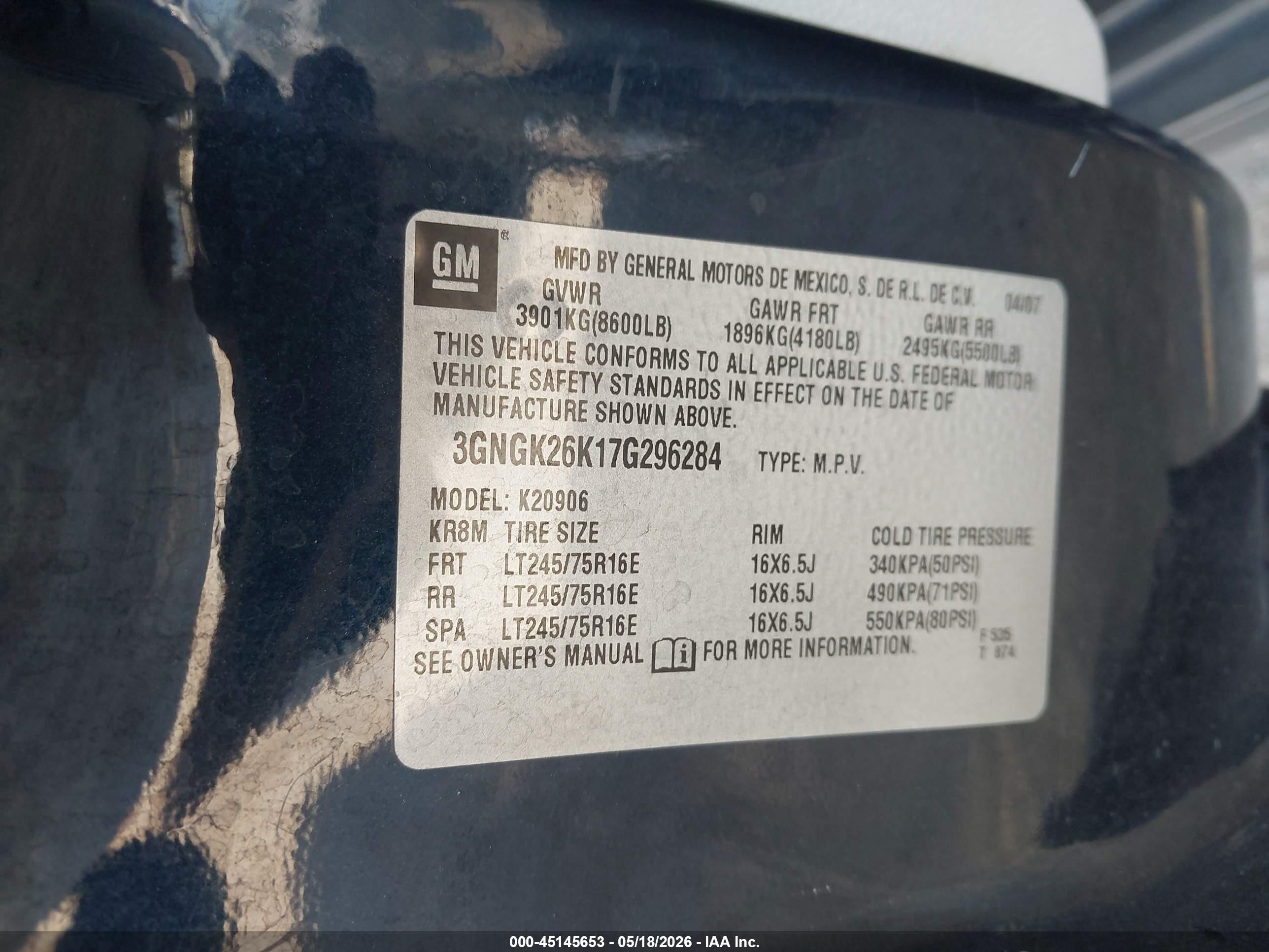 2007 Chevrolet Suburban 2500 Ls Dark Blue vin: 3GNGK26K17G296284