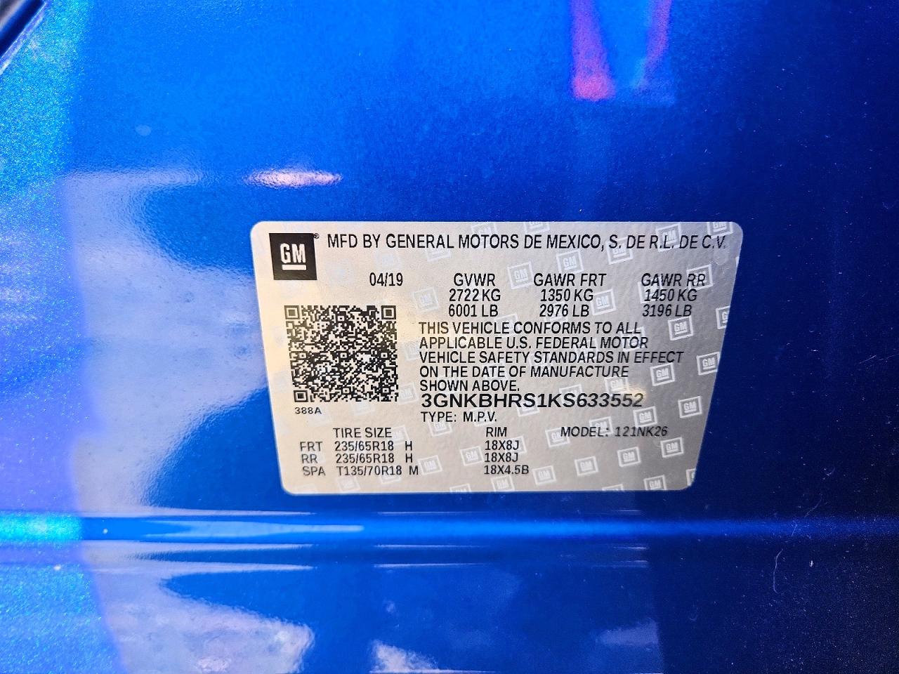 2019 Chevrolet Blazer 3lt Blue vin: 3GNKBHRS1KS633552