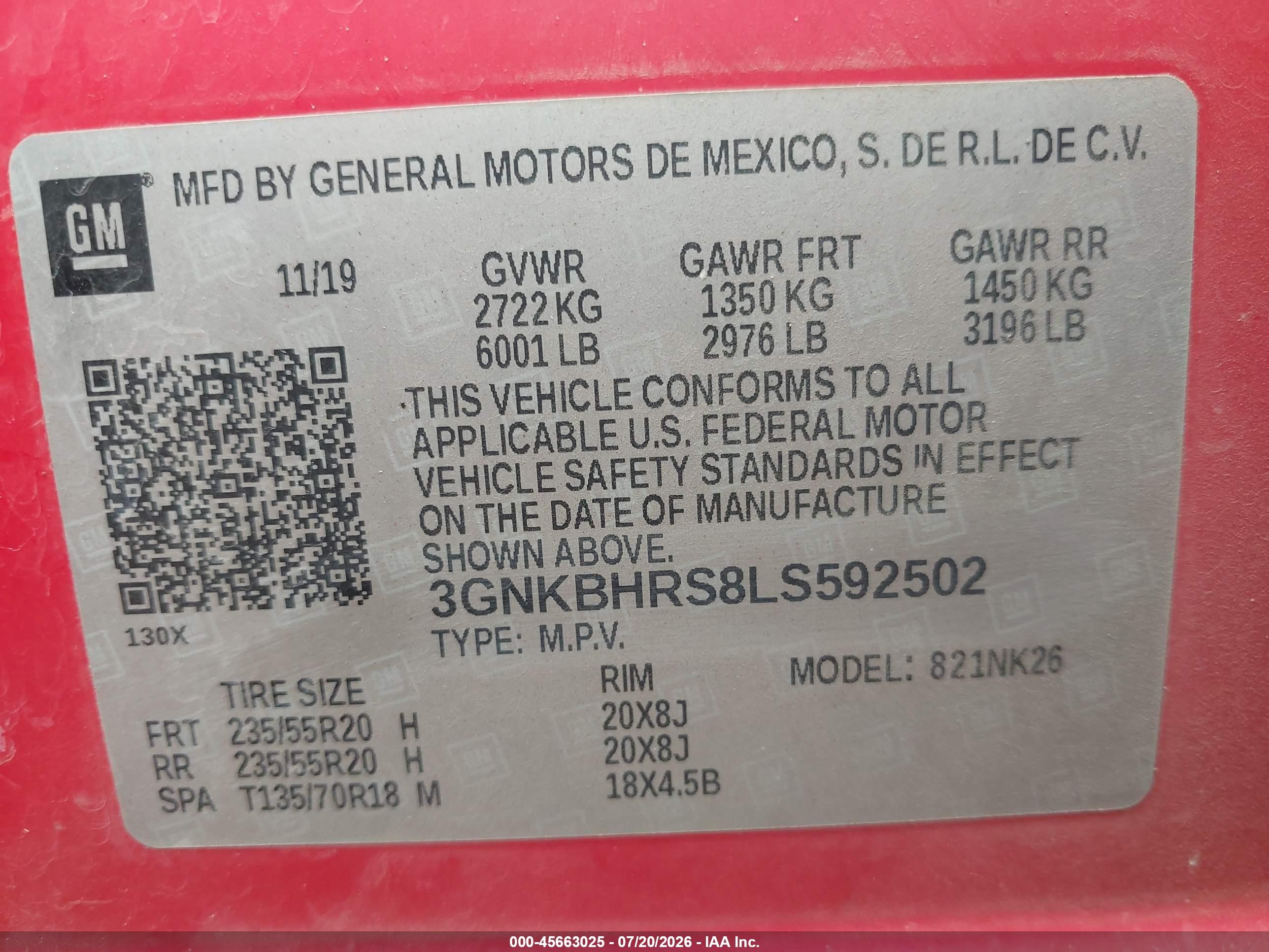 2020 Chevrolet Blazer Awd 2lt Red vin: 3GNKBHRS8LS592502