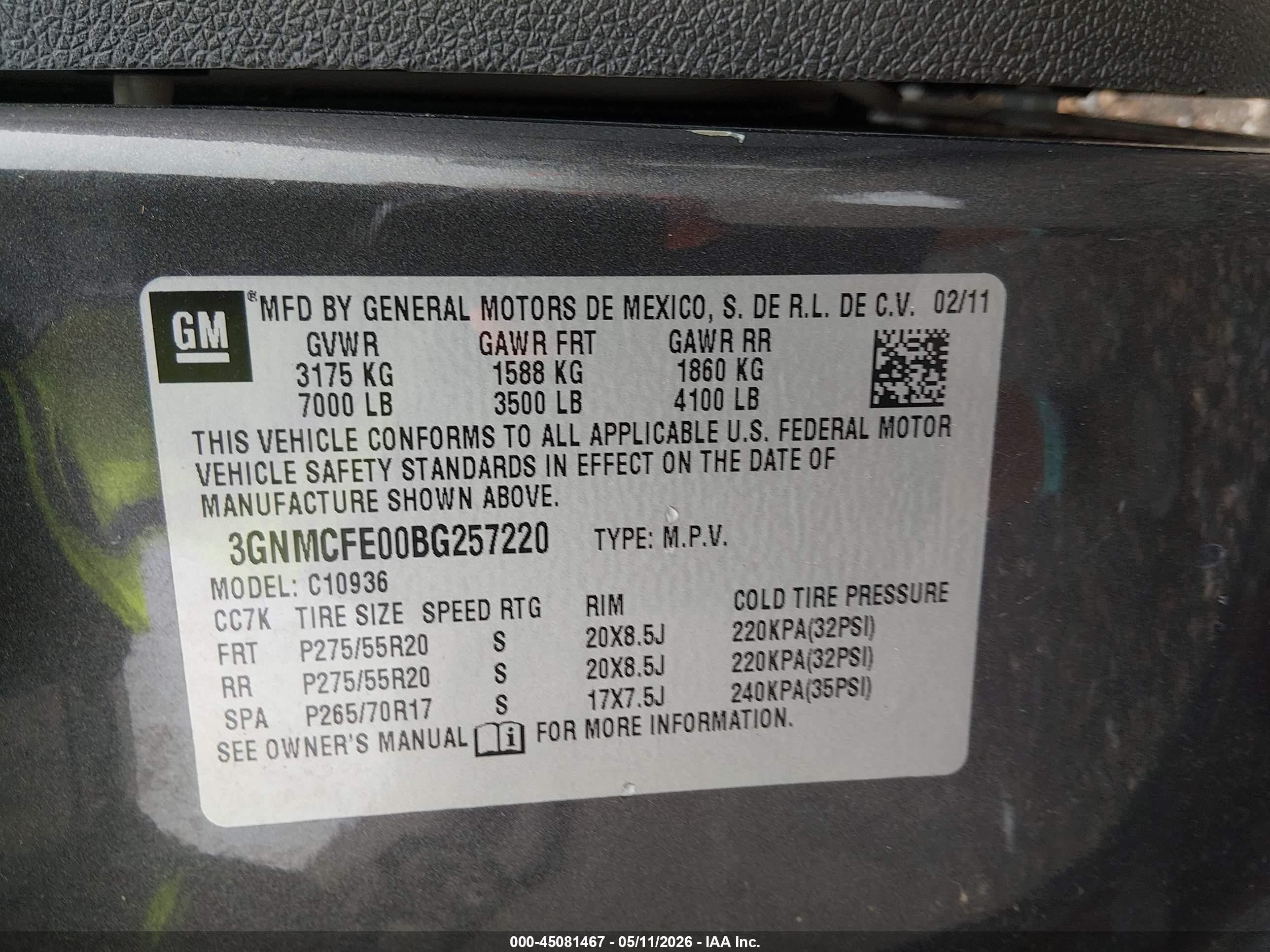 2011 Chevrolet Avalanche 1500 Lt1 Серый vin: 3GNMCFE00BG257220
