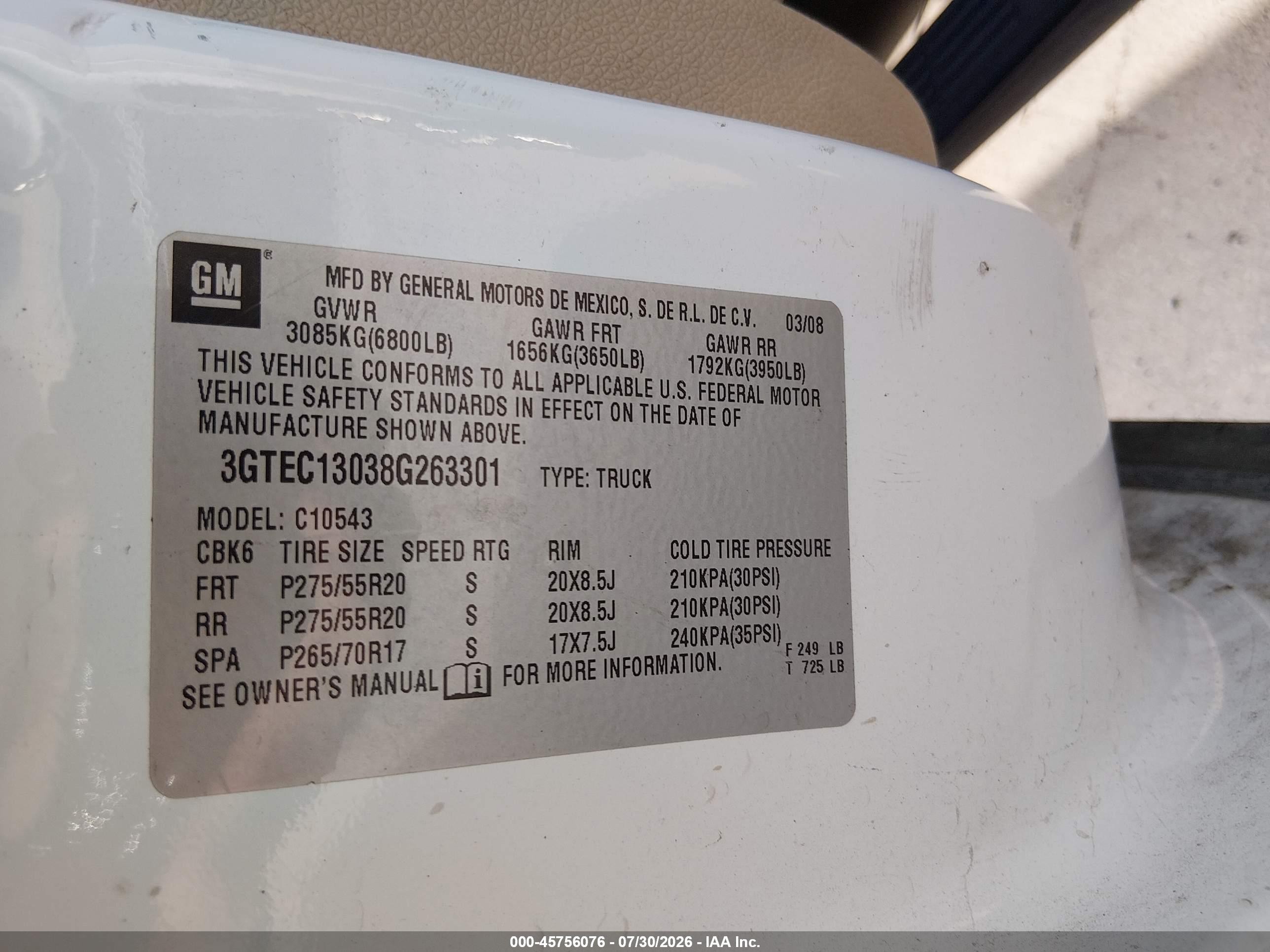 2008 Gmc Sierra 1500 Slt Белый vin: 3GTEC13038G263301