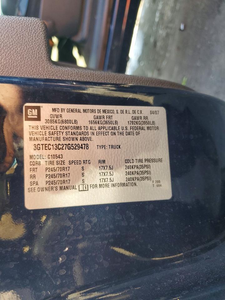 2007 Gmc New Sierra C1500 Blue vin: 3GTEC13C27G529478