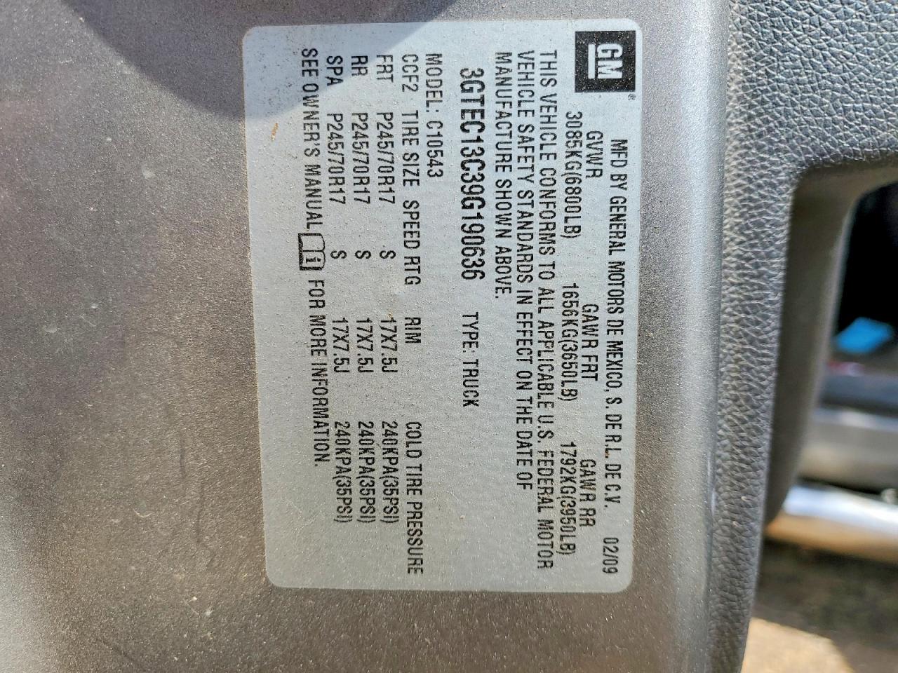 2009 Gmc Sierra C1500 Gray vin: 3GTEC13C39G190636