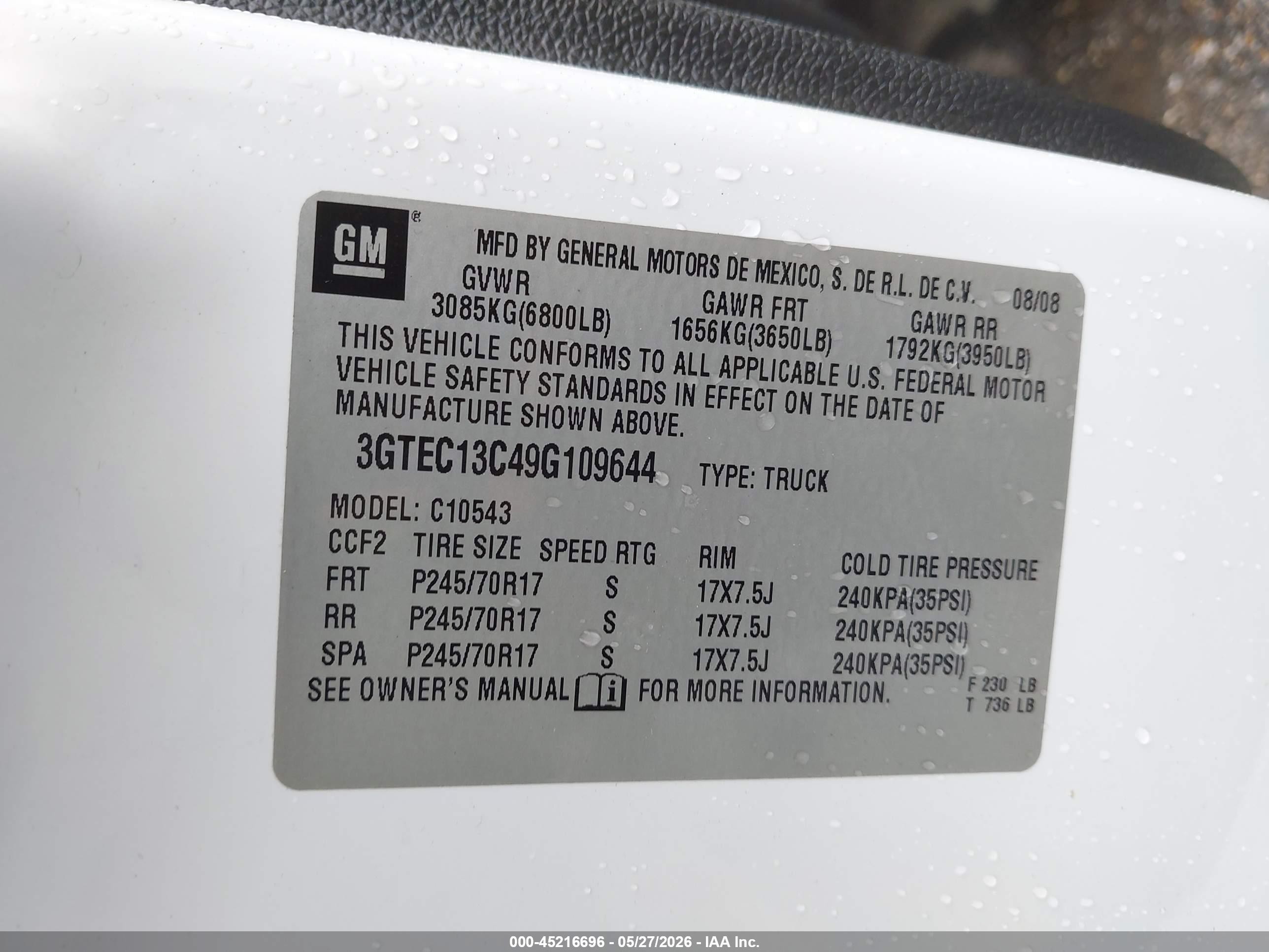 2009 Gmc Sierra 1500 Sl White vin: 3GTEC13C49G109644