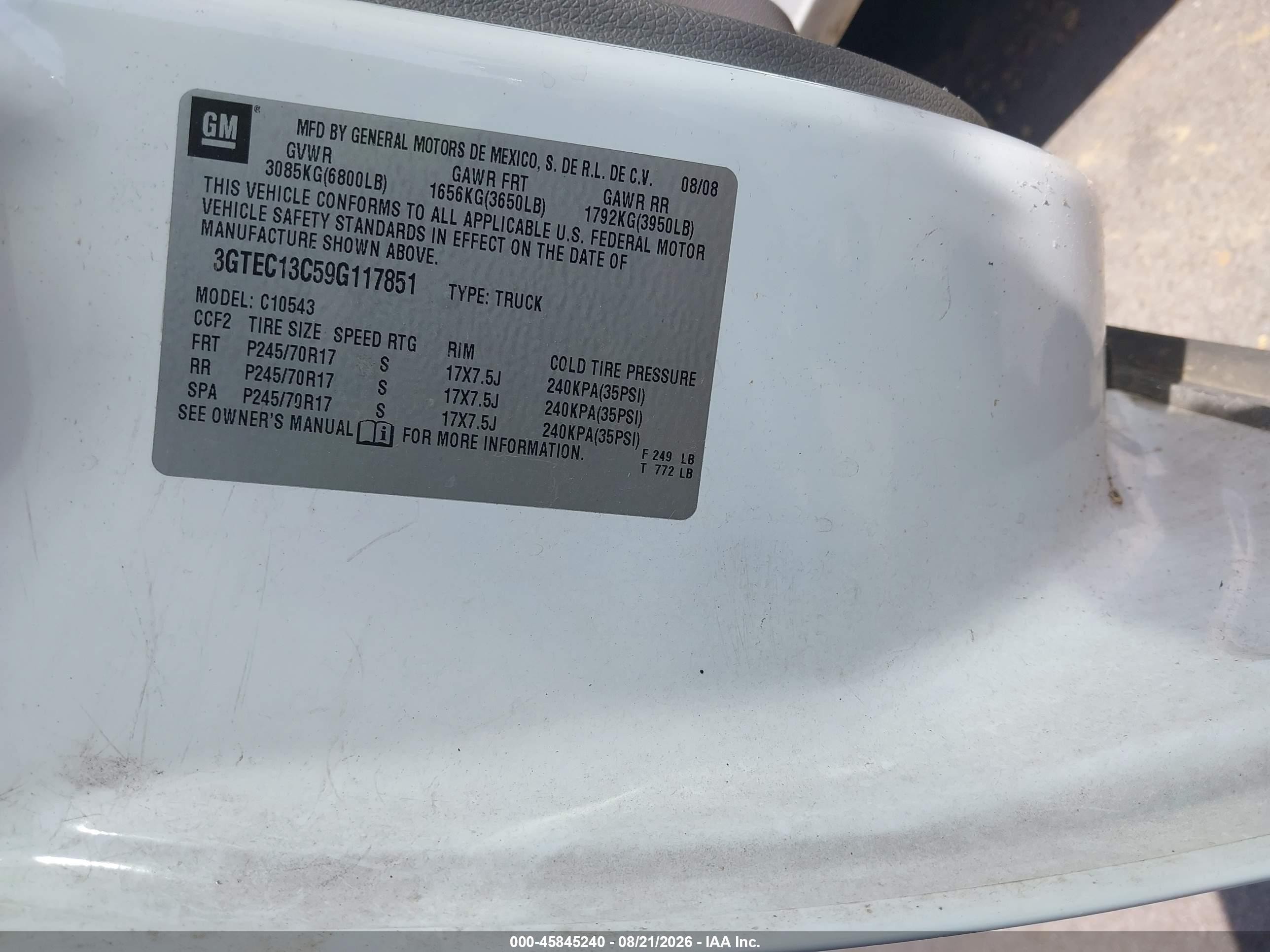 2009 Gmc Sierra 1500 Work Truck White vin: 3GTEC13C59G117851
