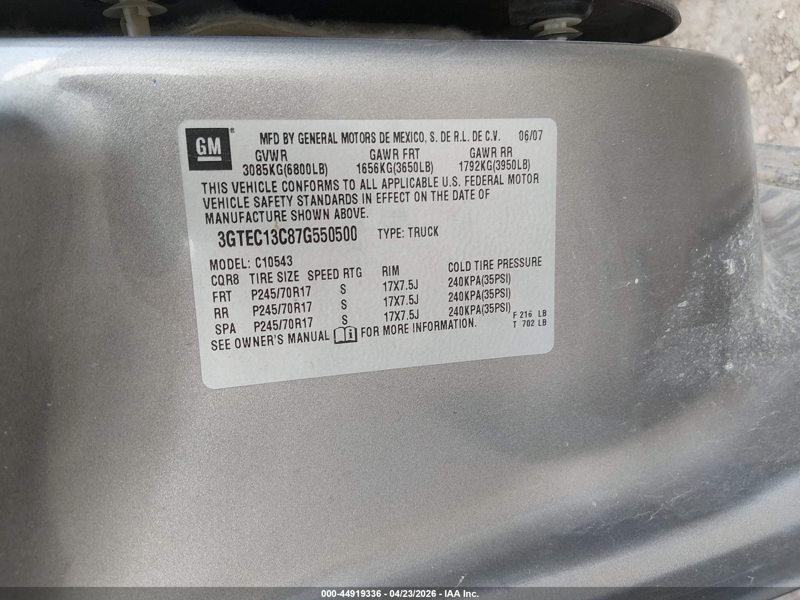 2007 Gmc Sierra 1500 Sl Gray vin: 3GTEC13C87G550500