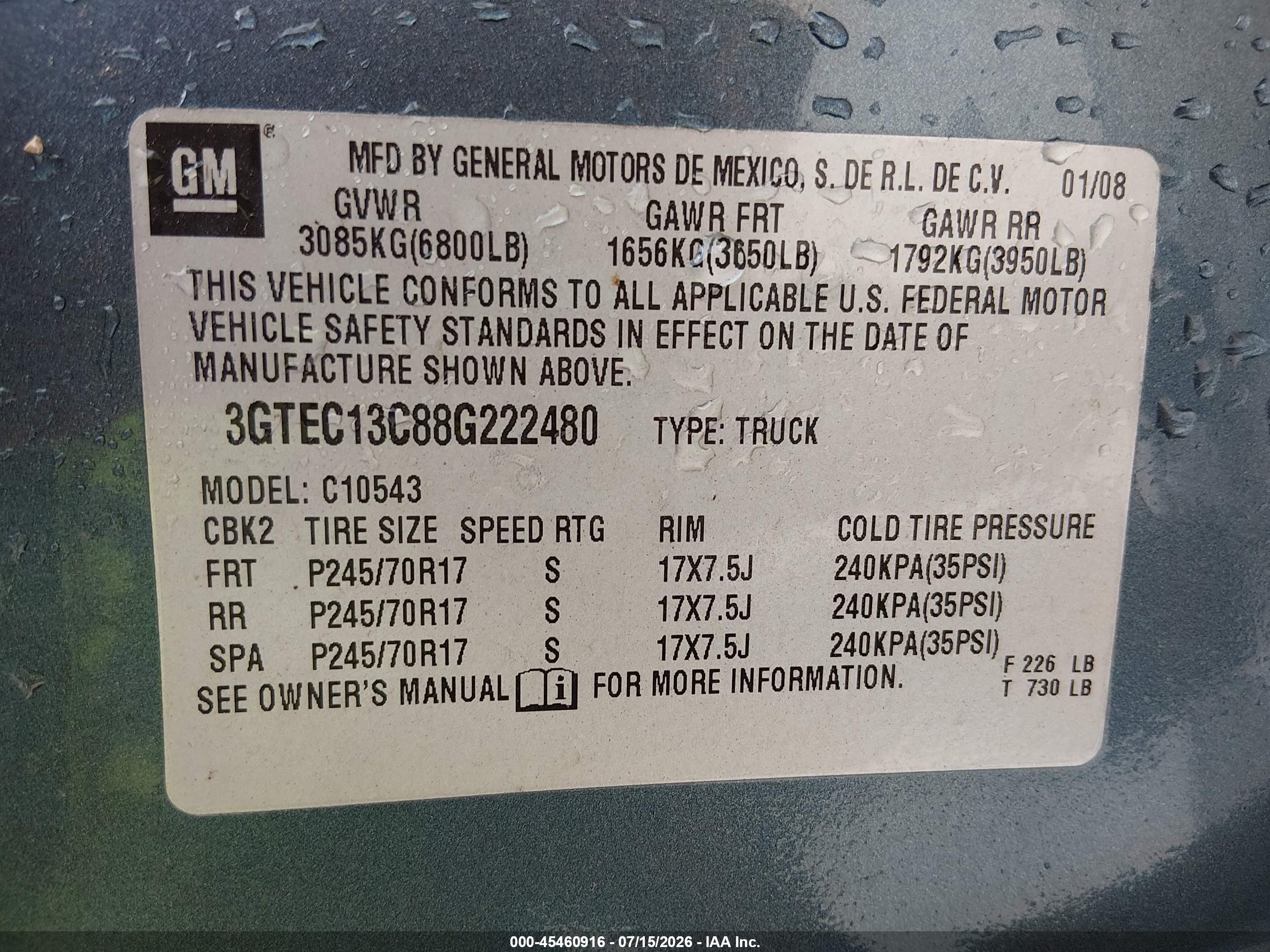 2008 Gmc Sierra 1500 Sl Blue vin: 3GTEC13C88G222480