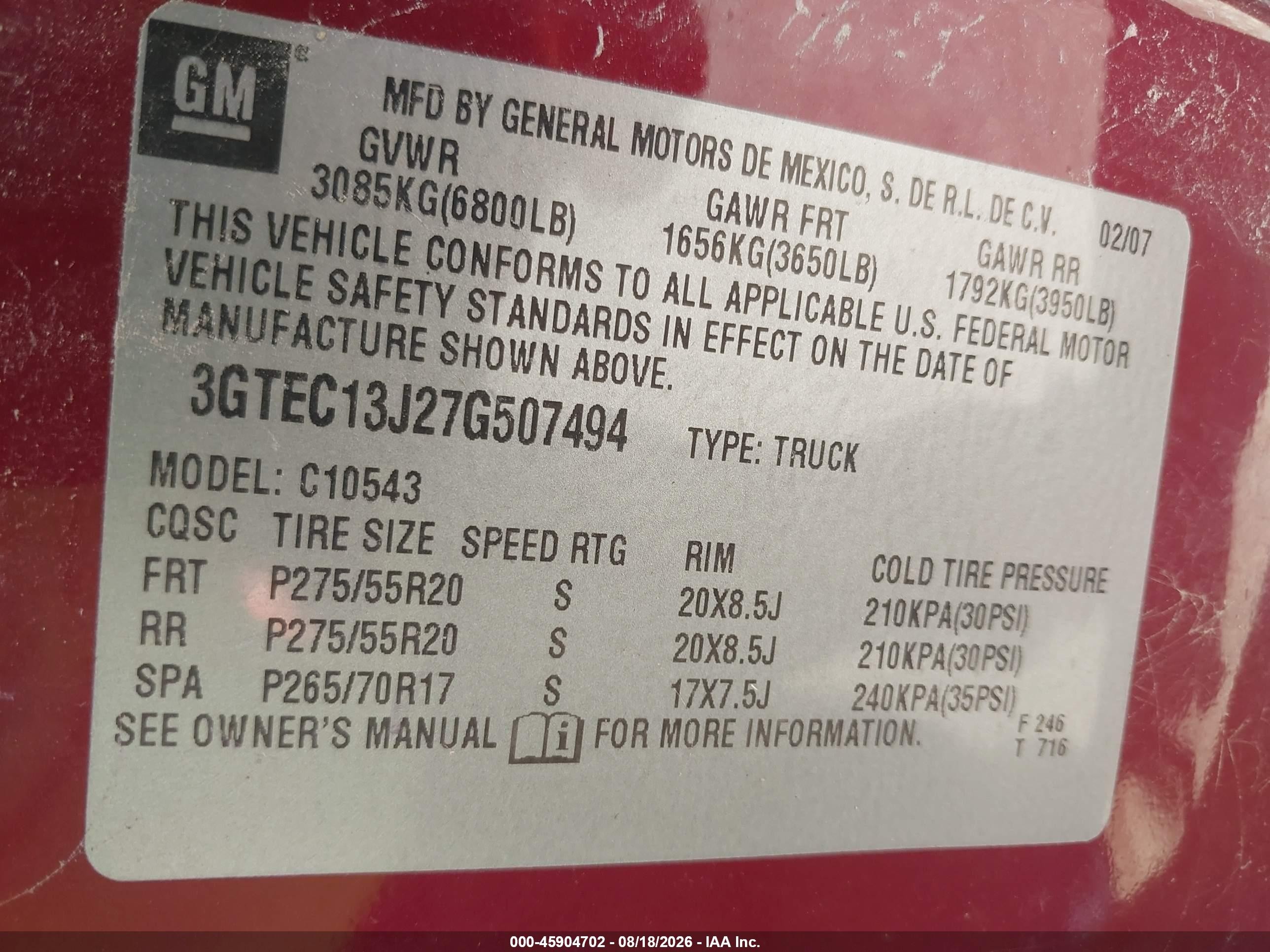 2007 Gmc Sierra 1500 Slt Maroon vin: 3GTEC13J27G507494