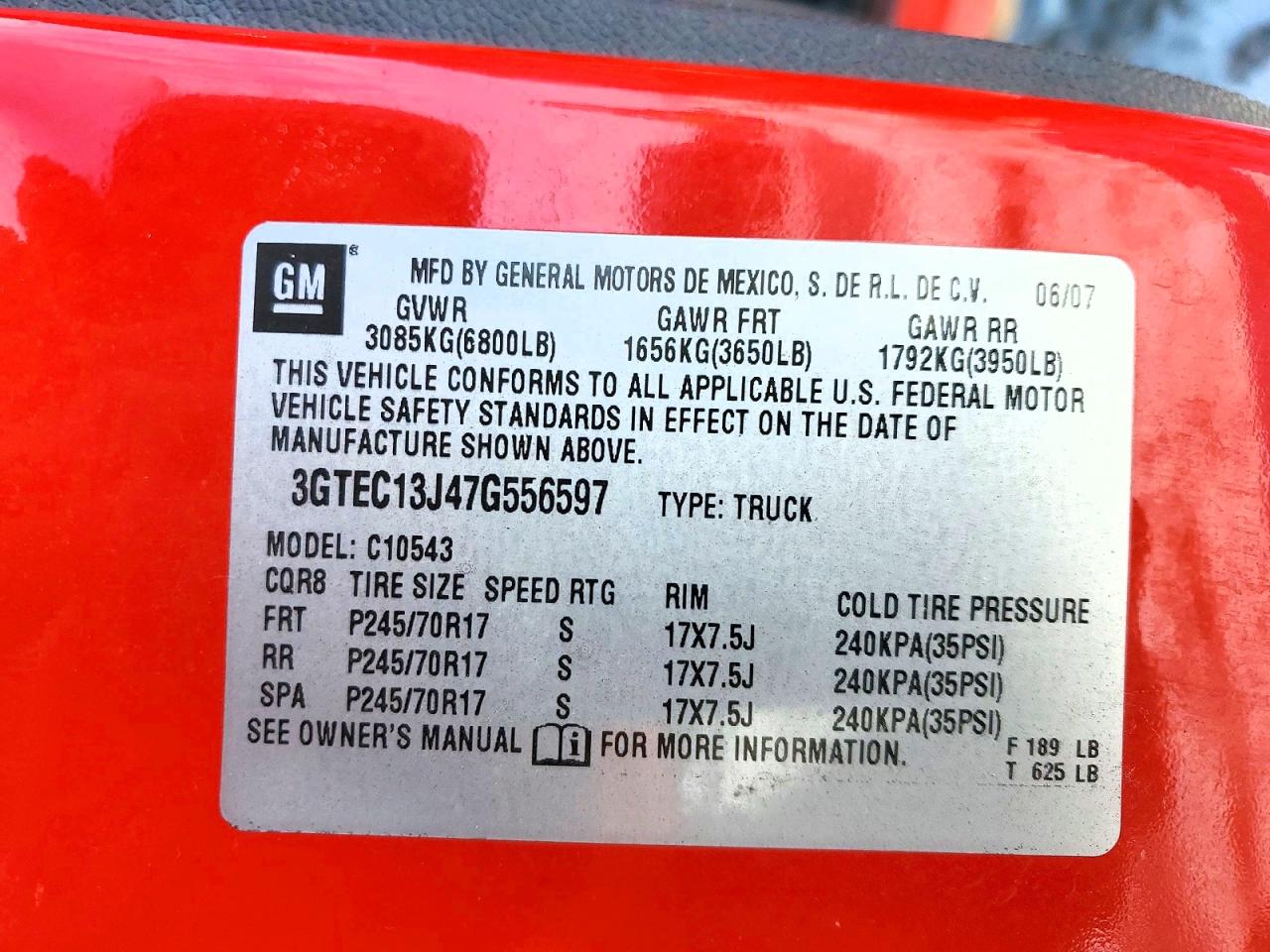 2007 Gmc New Sierra C1500 Red vin: 3GTEC13J47G556597