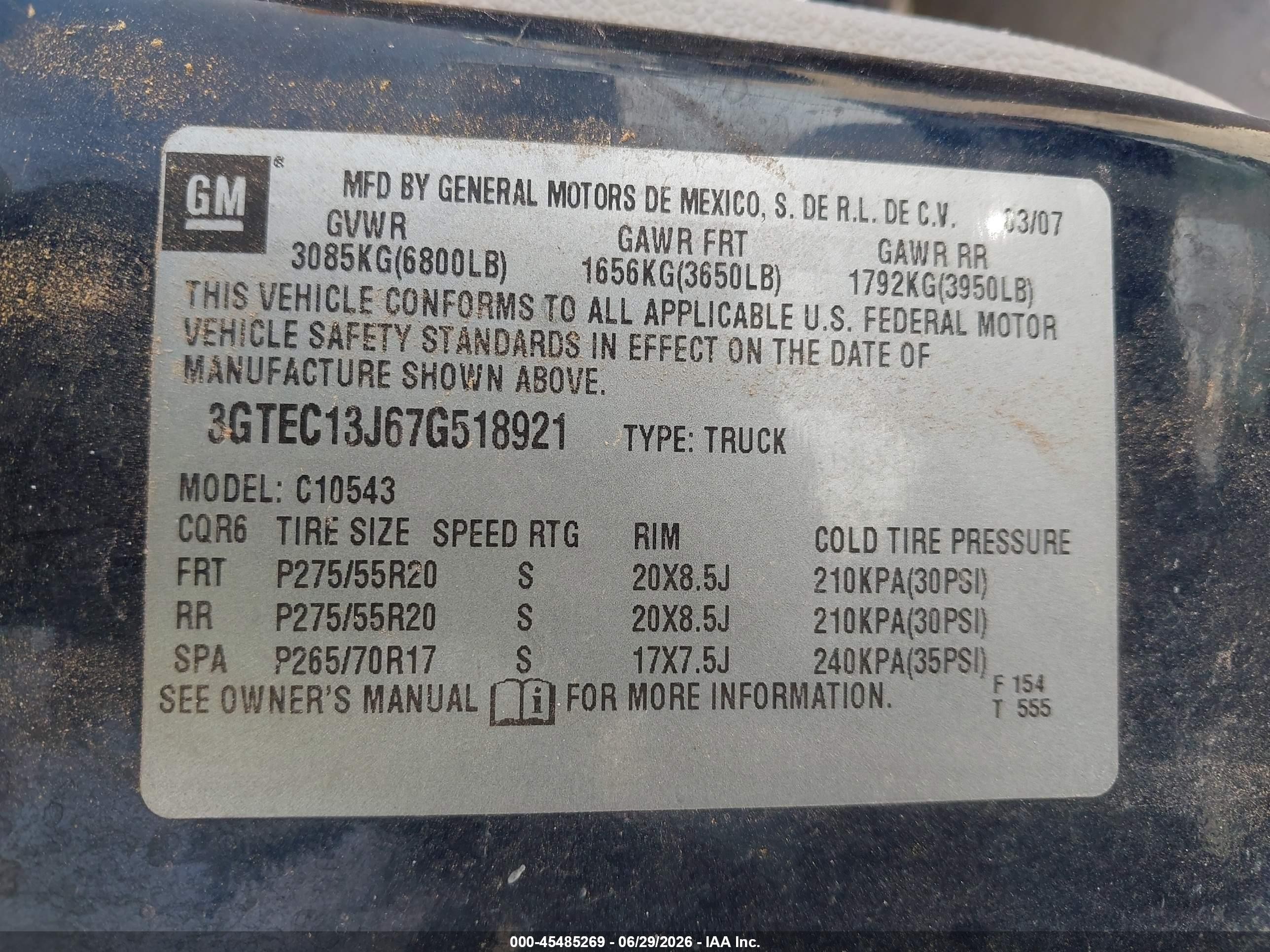 2007 Gmc Sierra 1500 Sle1 Blue vin: 3GTEC13J67G518921