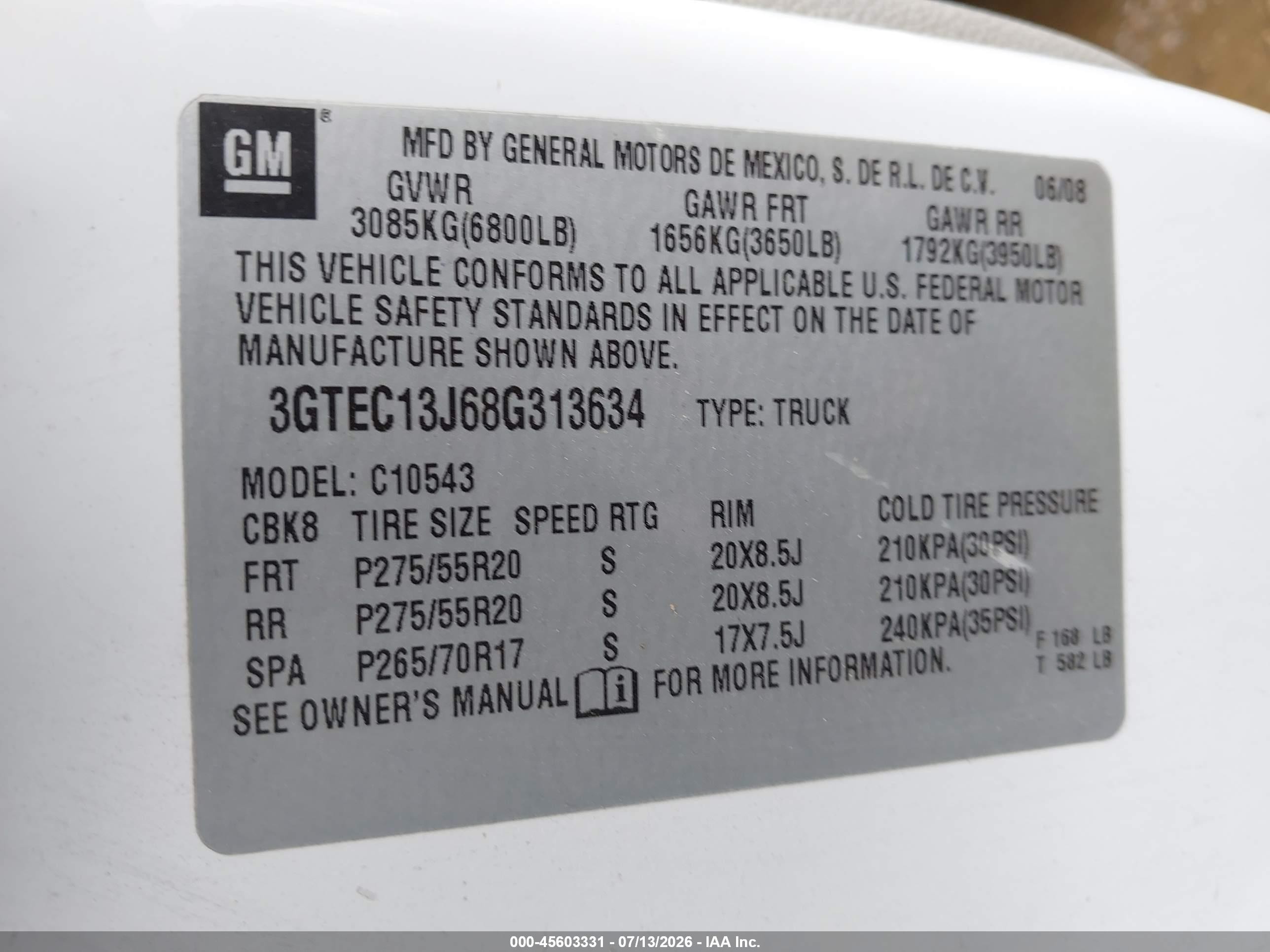 2008 Gmc Sierra 1500 Sle1 White vin: 3GTEC13J68G313634