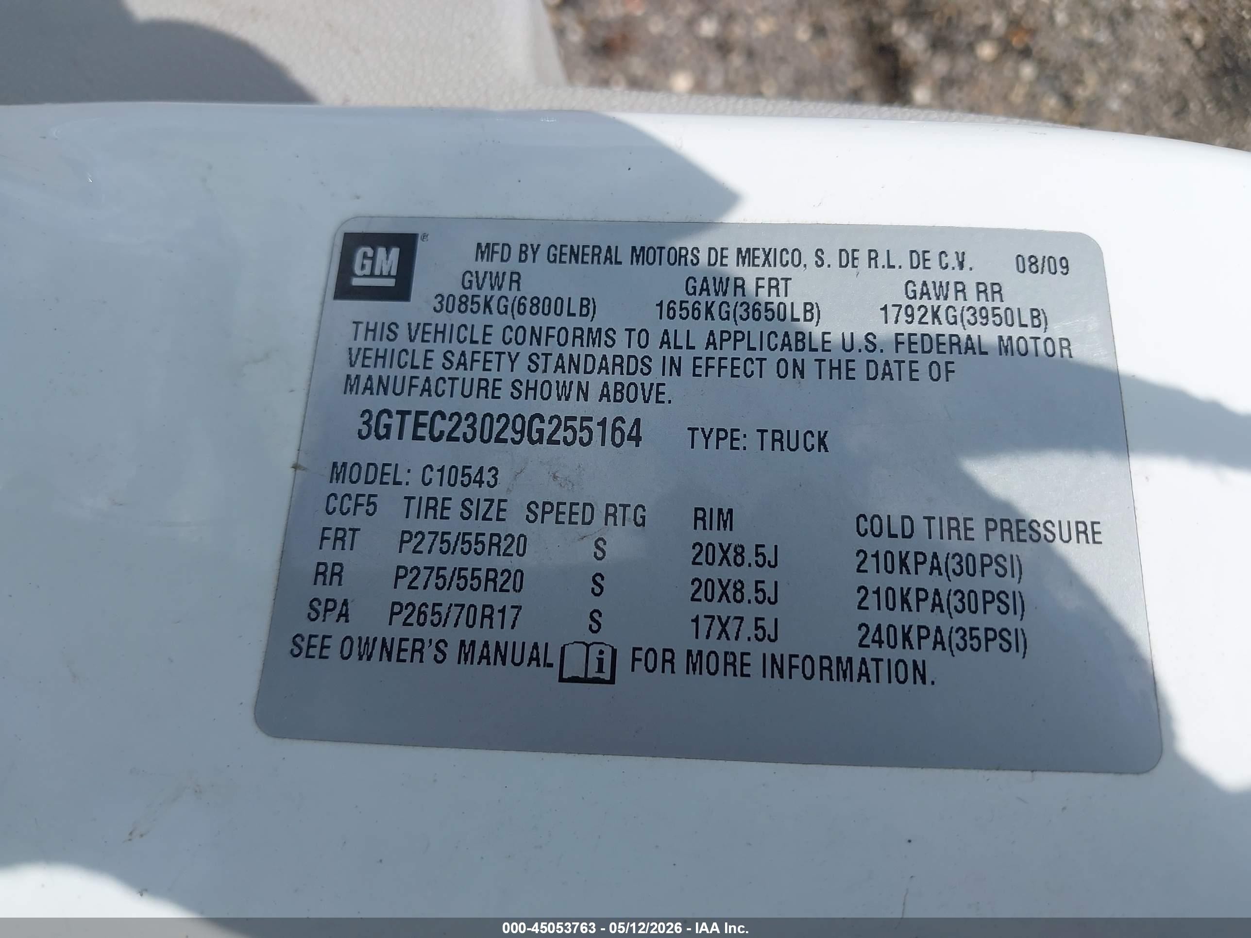 2009 Gmc Sierra 1500 Sle White vin: 3GTEC23029G255164