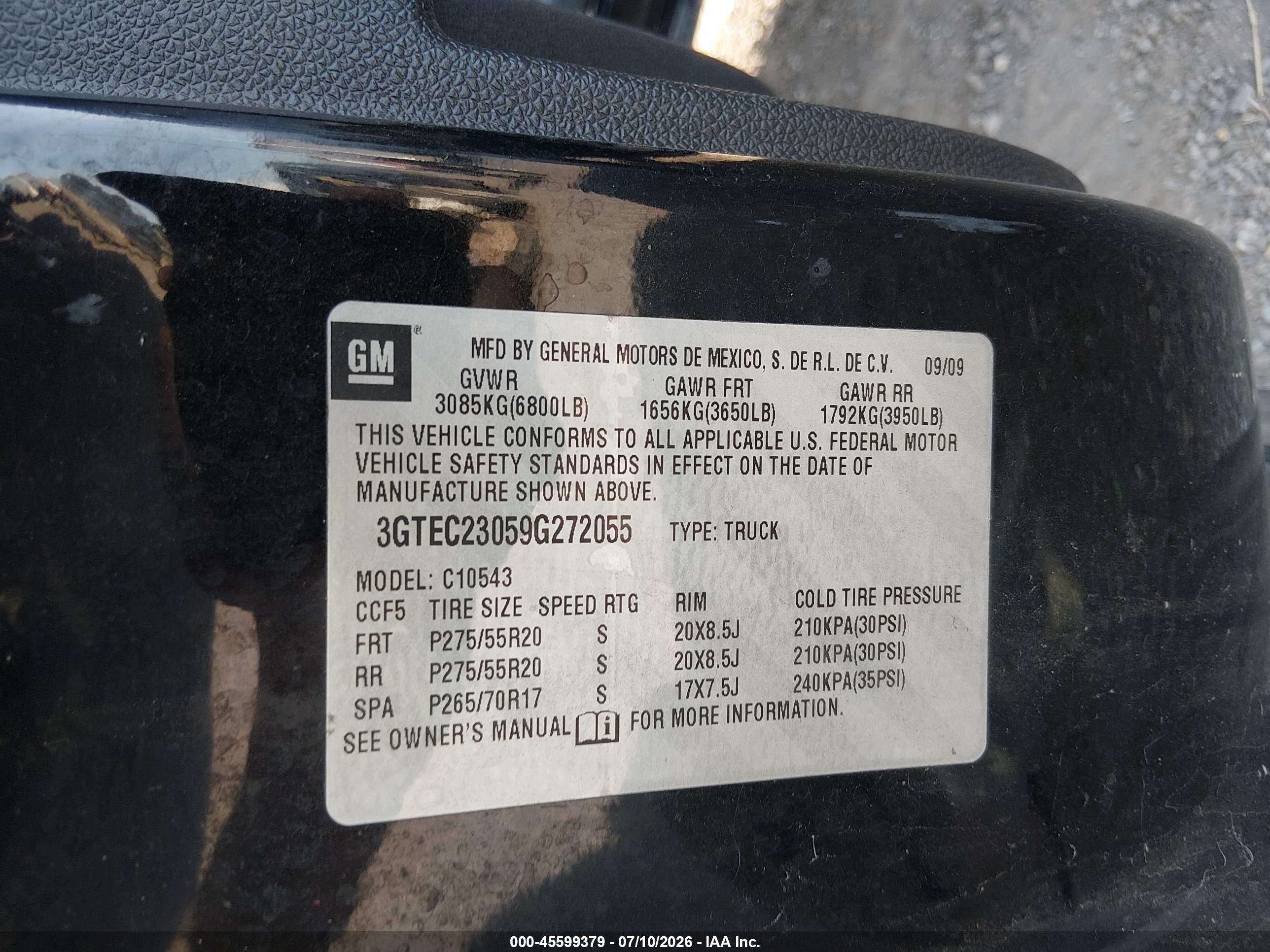 2009 Gmc Sierra 1500 Sle Black vin: 3GTEC23059G272055