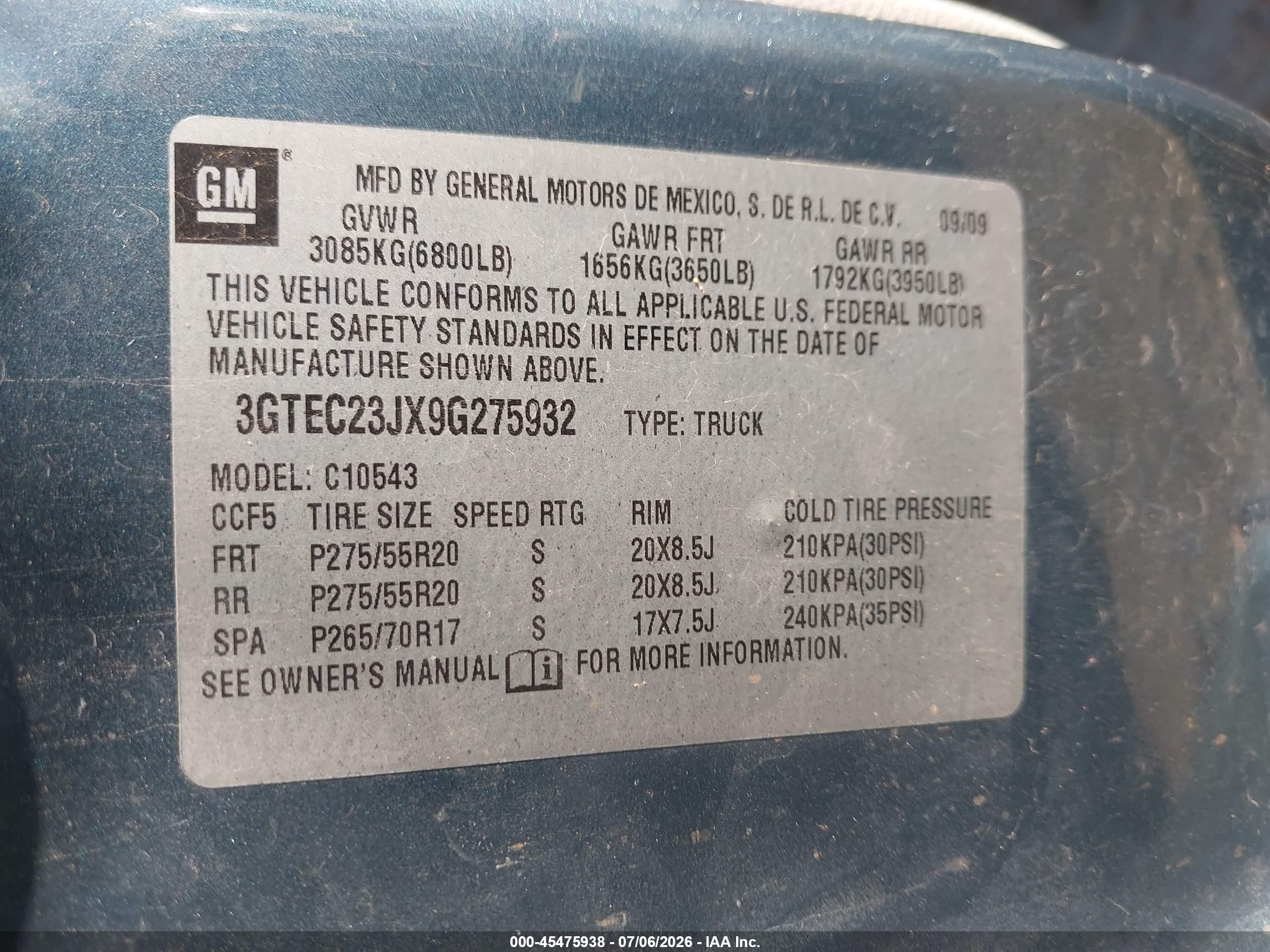 2009 Gmc Sierra 1500 Sle Черный vin: 3GTEC23JX9G275932