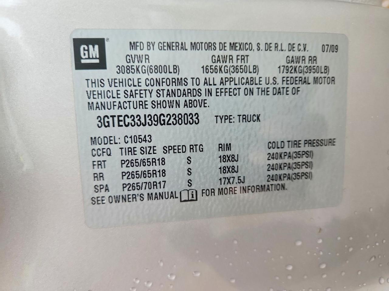 2009 Gmc Sierra C1500 Slt Silver vin: 3GTEC33J39G238033