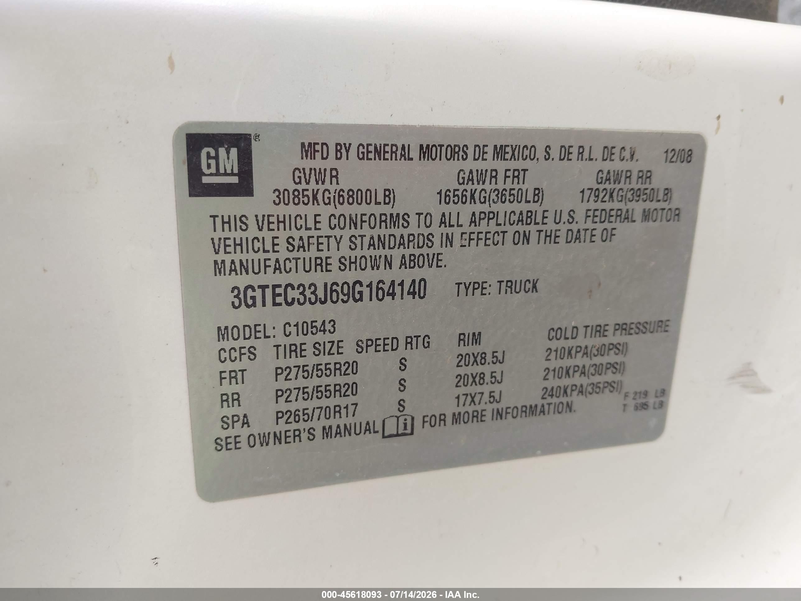 2009 Gmc Sierra 1500 Slt White vin: 3GTEC33J69G164140