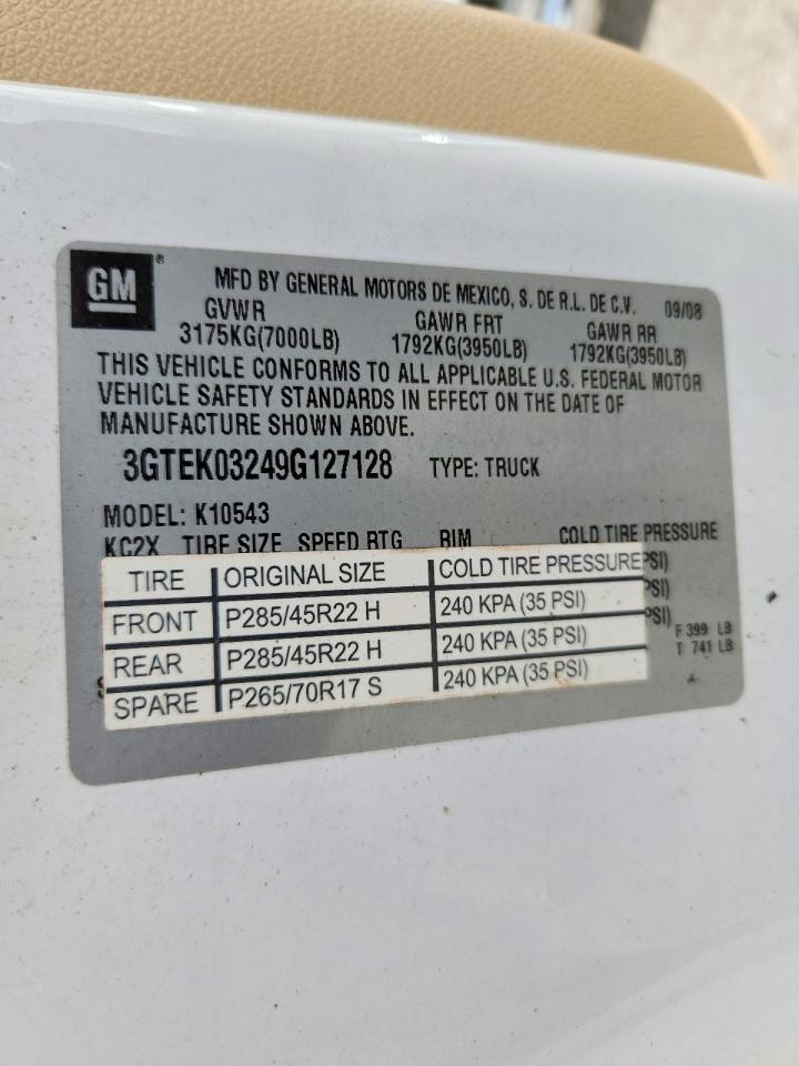 2009 Gmc Sierra K1500 Denali White vin: 3GTEK03249G127128