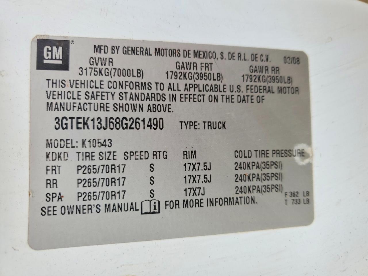 2008 Gmc Sierra K1500 White vin: 3GTEK13J68G261490