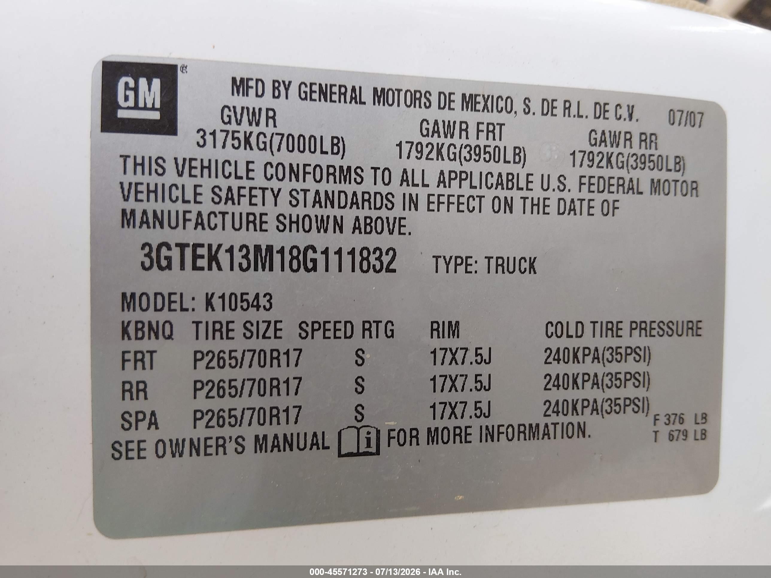 2008 Gmc Sierra 1500 Sle1 Белый vin: 3GTEK13M18G111832
