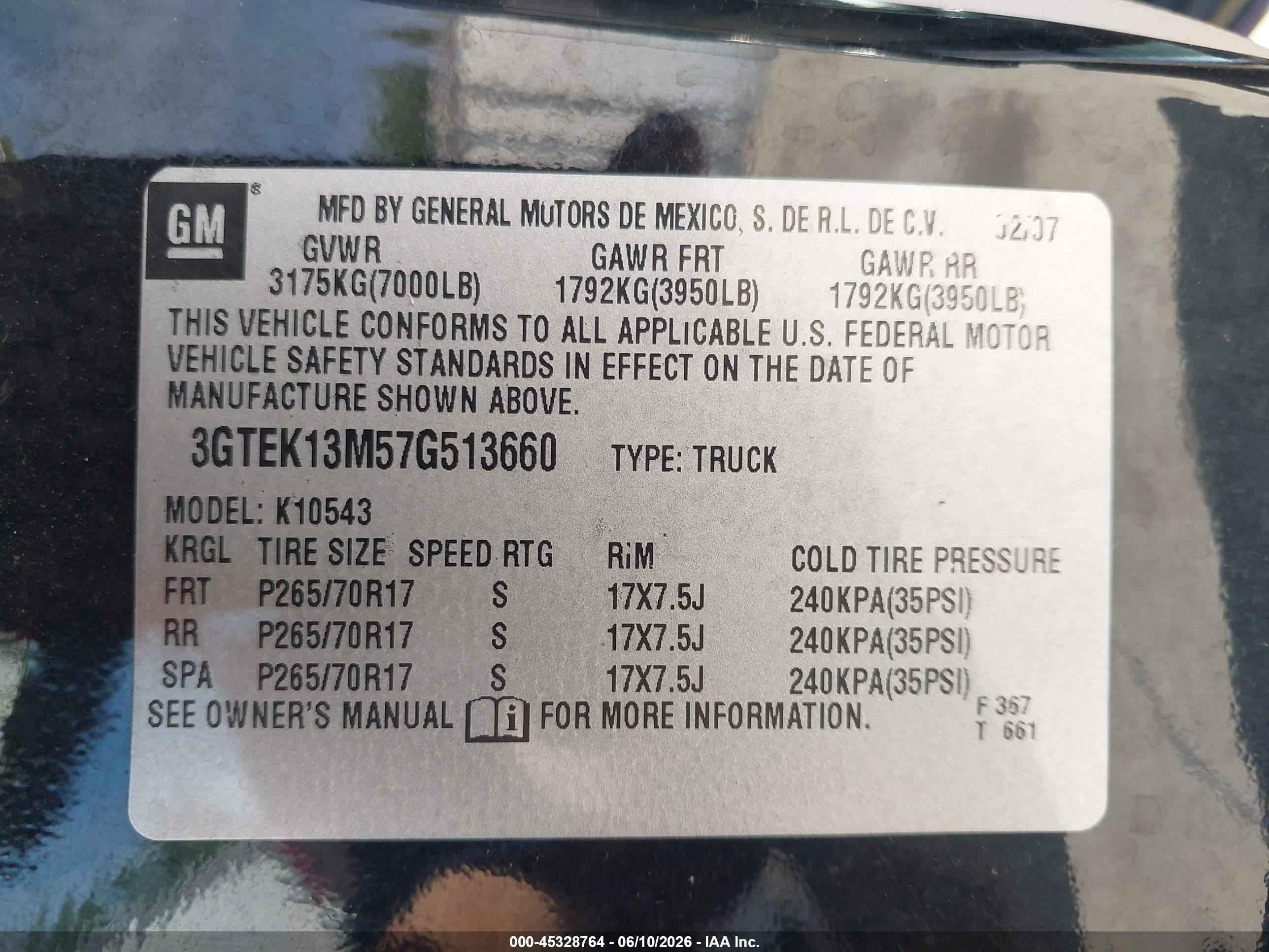 2007 Gmc Sierra 1500 Sle1 Черный vin: 3GTEK13M57G513660