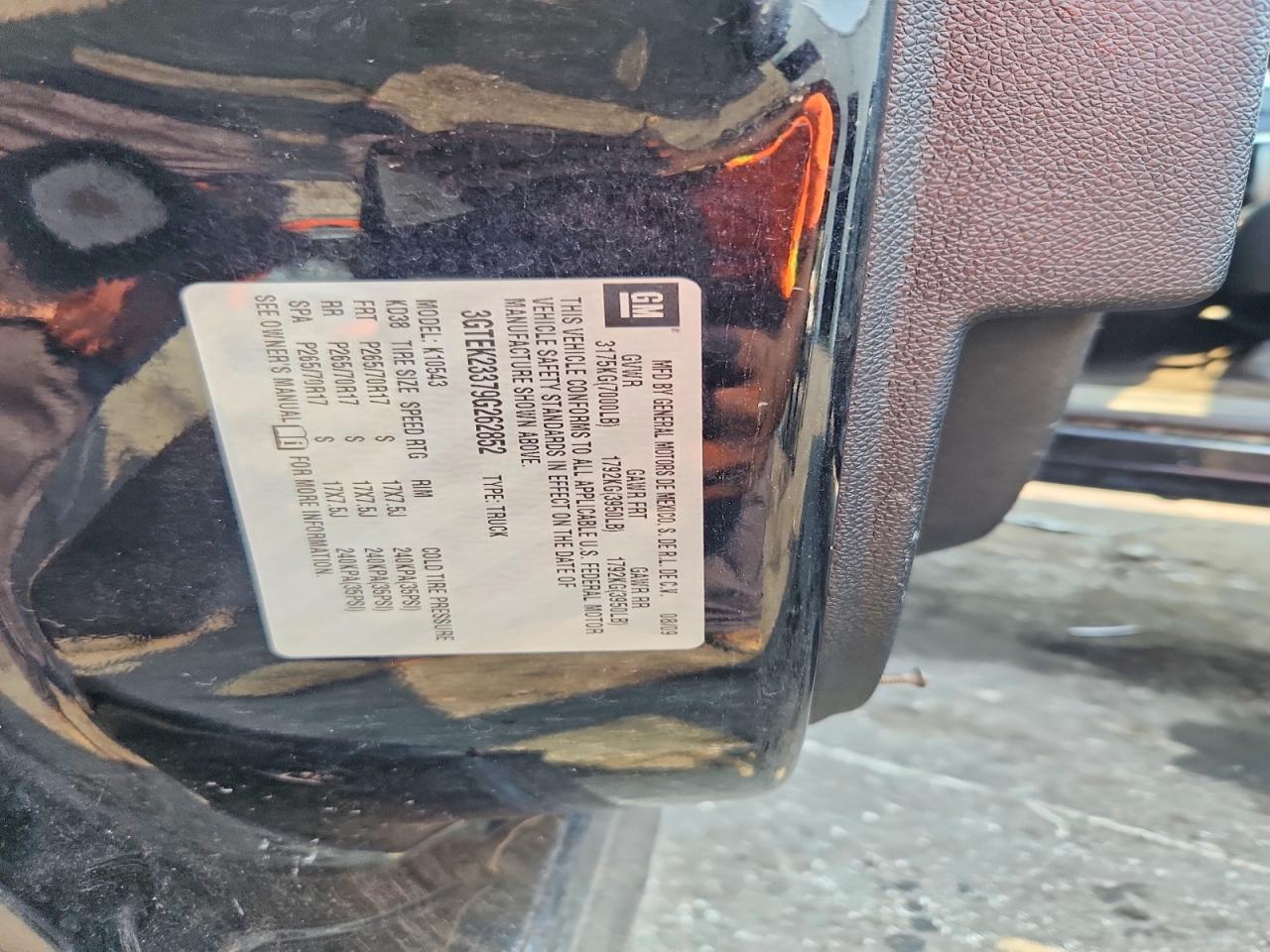 2009 Gmc Sierra K1500 Sle Black vin: 3GTEK23379G262852