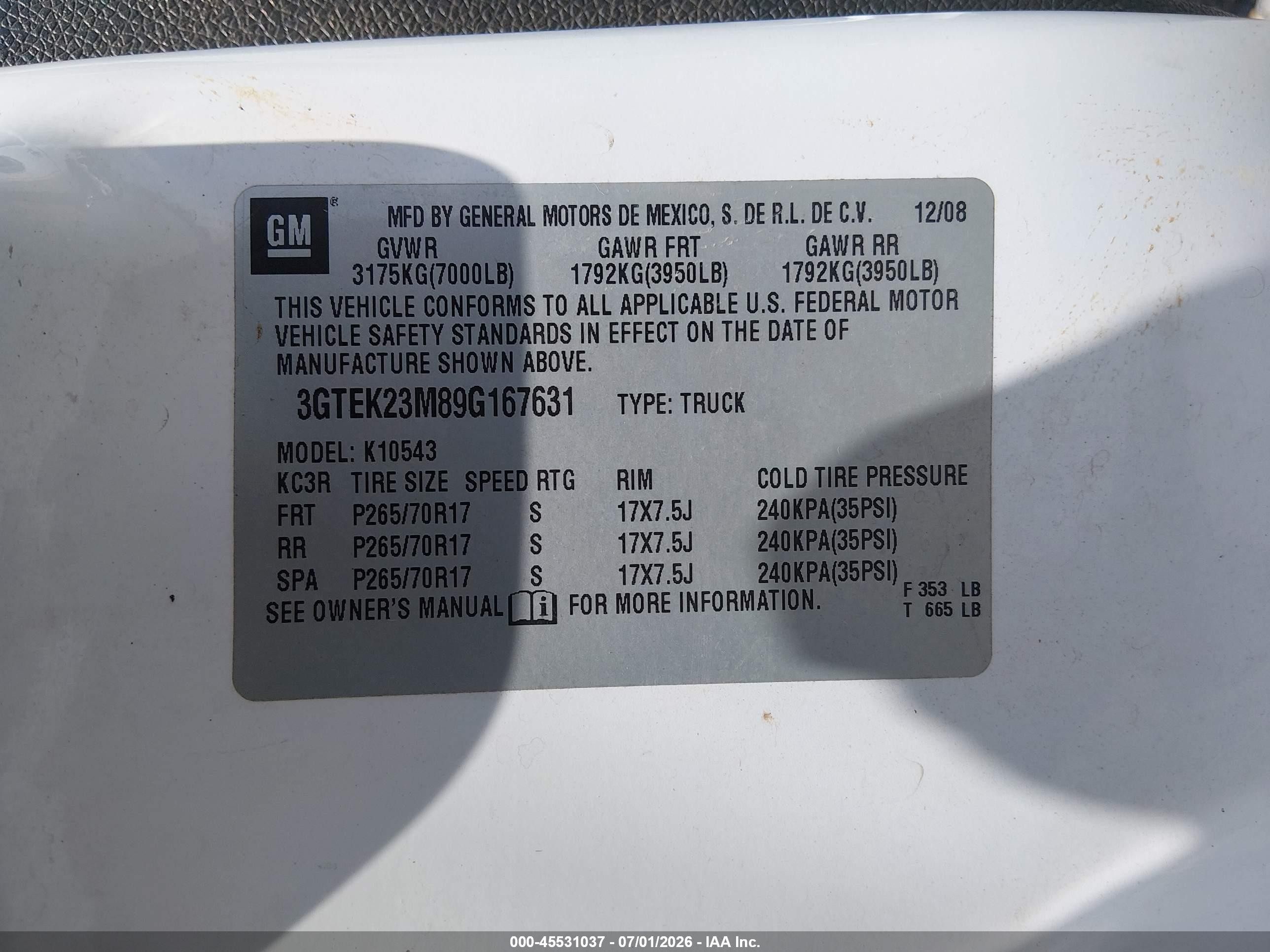 2009 Gmc Sierra 1500 Sle Белый vin: 3GTEK23M89G167631
