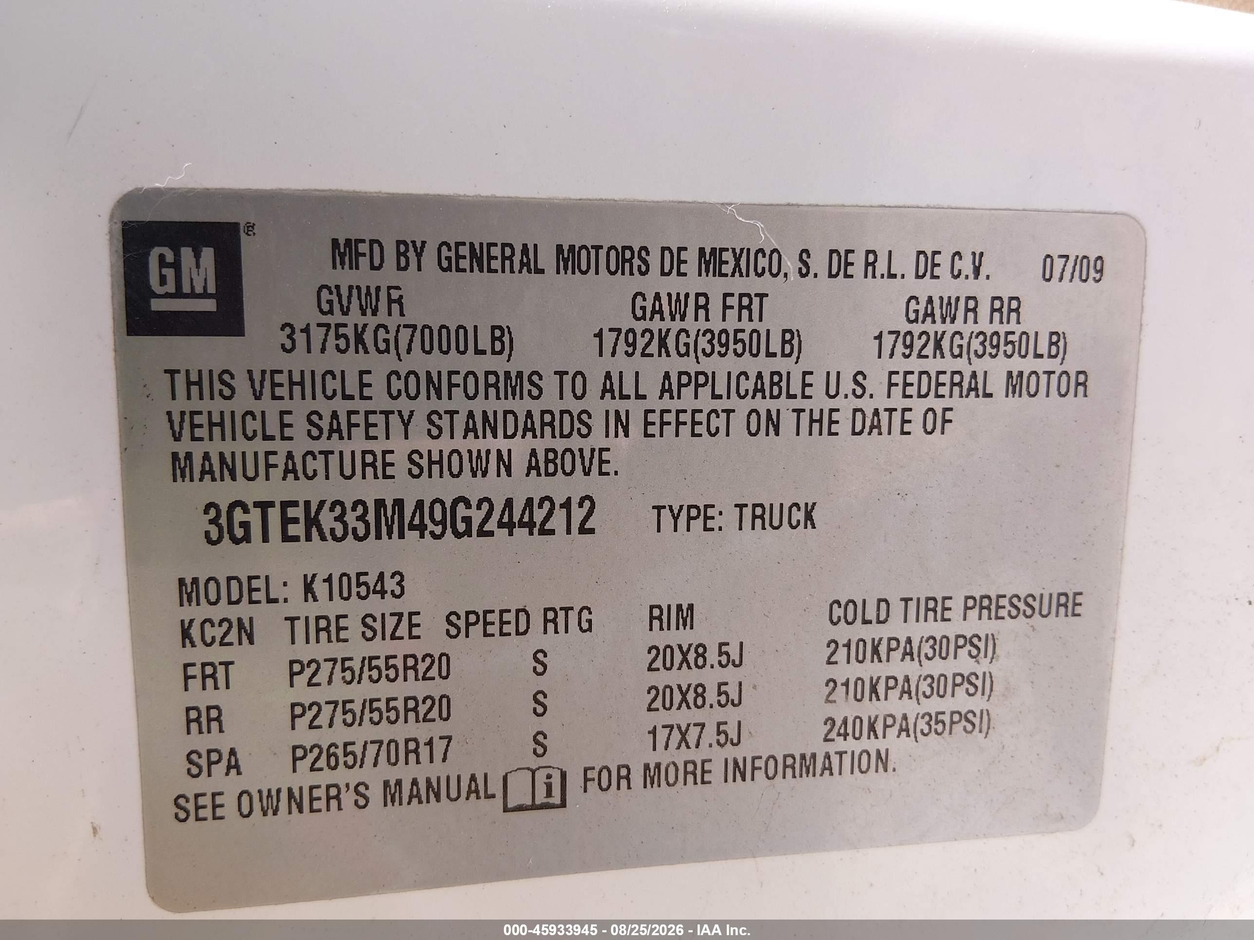 2009 Gmc Sierra 1500 Slt White vin: 3GTEK33M49G244212