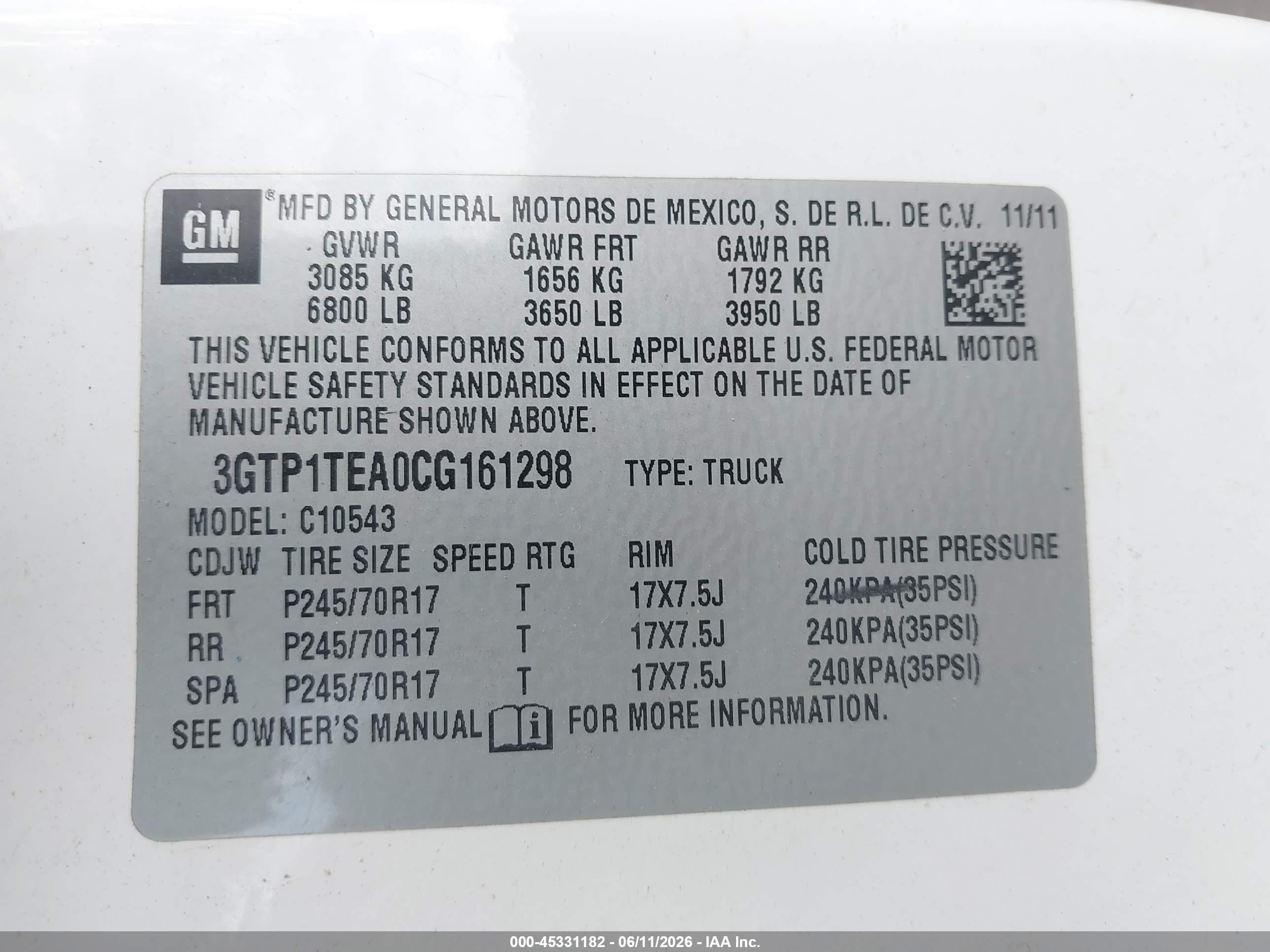 2012 Gmc Sierra 1500 Work Truck White vin: 3GTP1TEA0CG161298