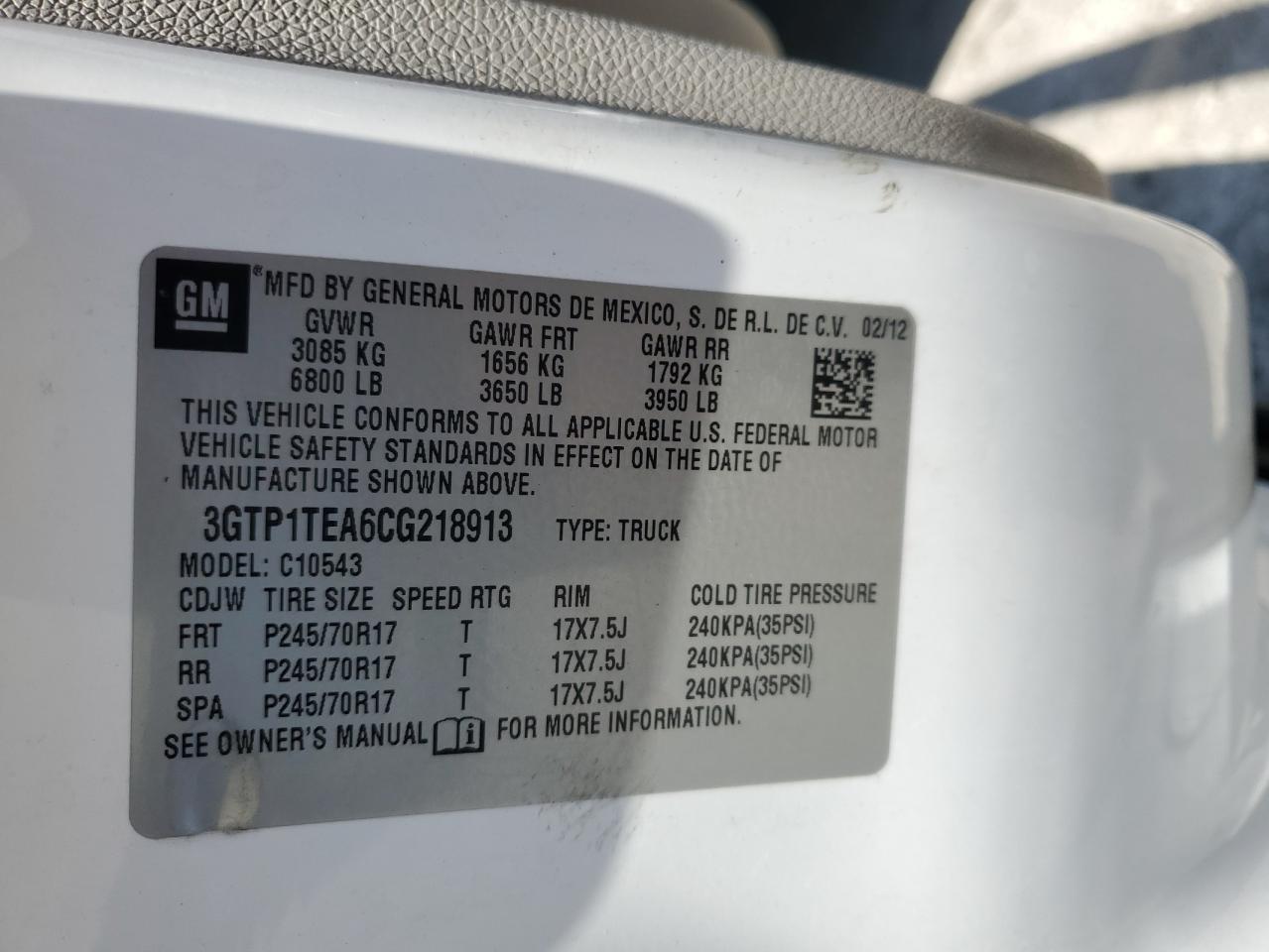 2012 Gmc Sierra C1500 White vin: 3GTP1TEA6CG218913