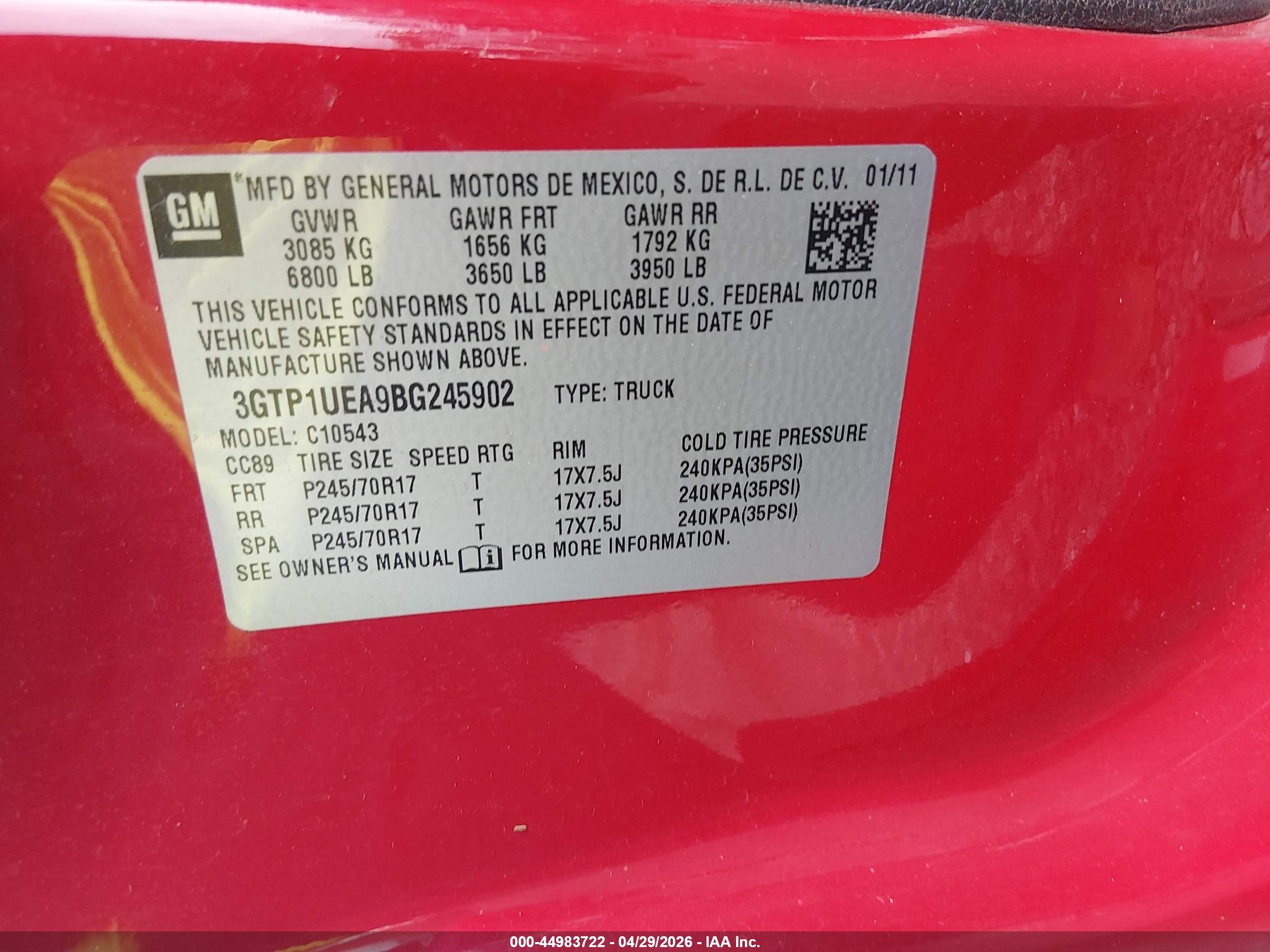 2011 Gmc Sierra 1500 Sl Red vin: 3GTP1UEA9BG245902