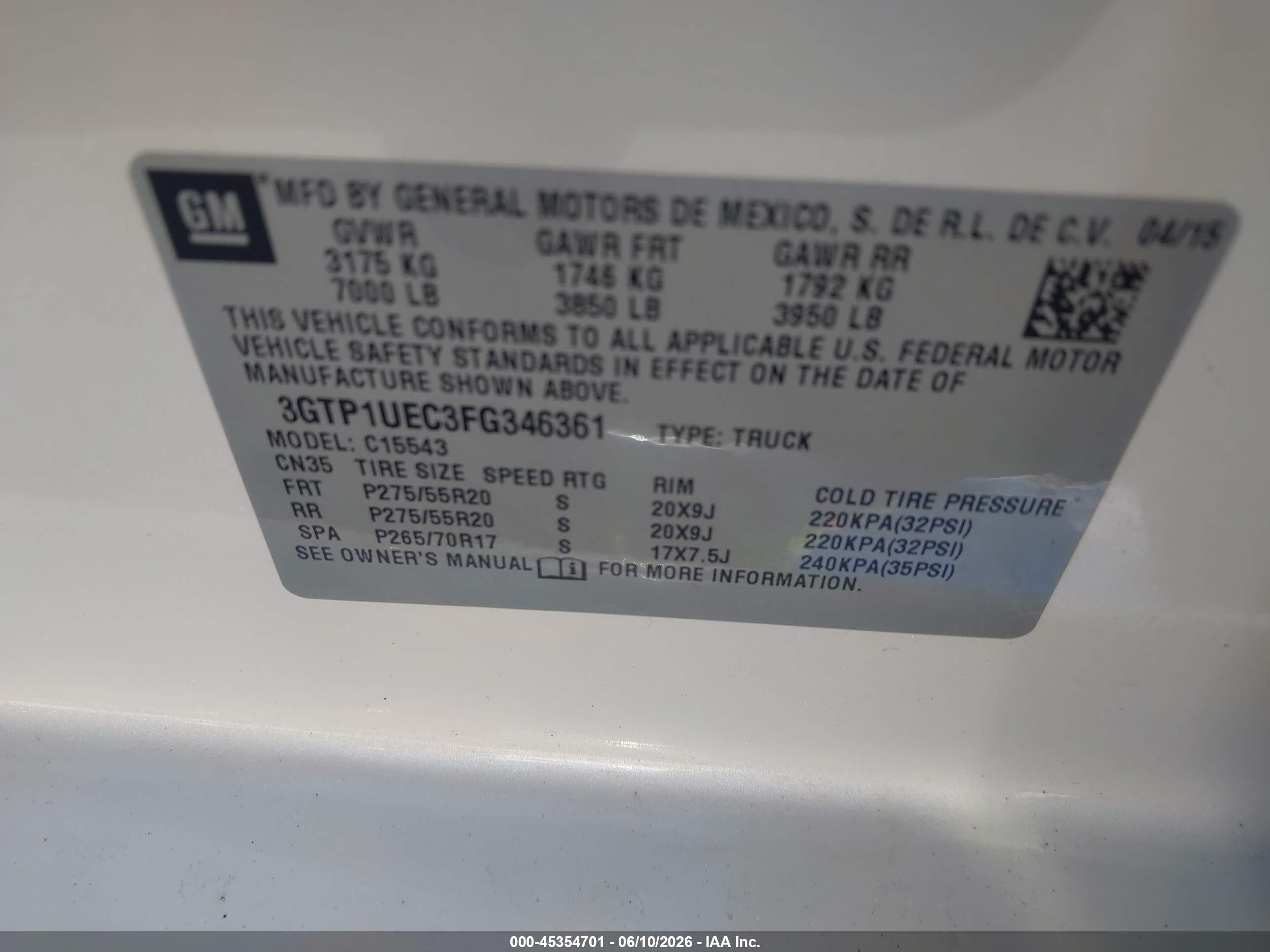 2015 Gmc Sierra 1500 Sle White vin: 3GTP1UEC3FG346361