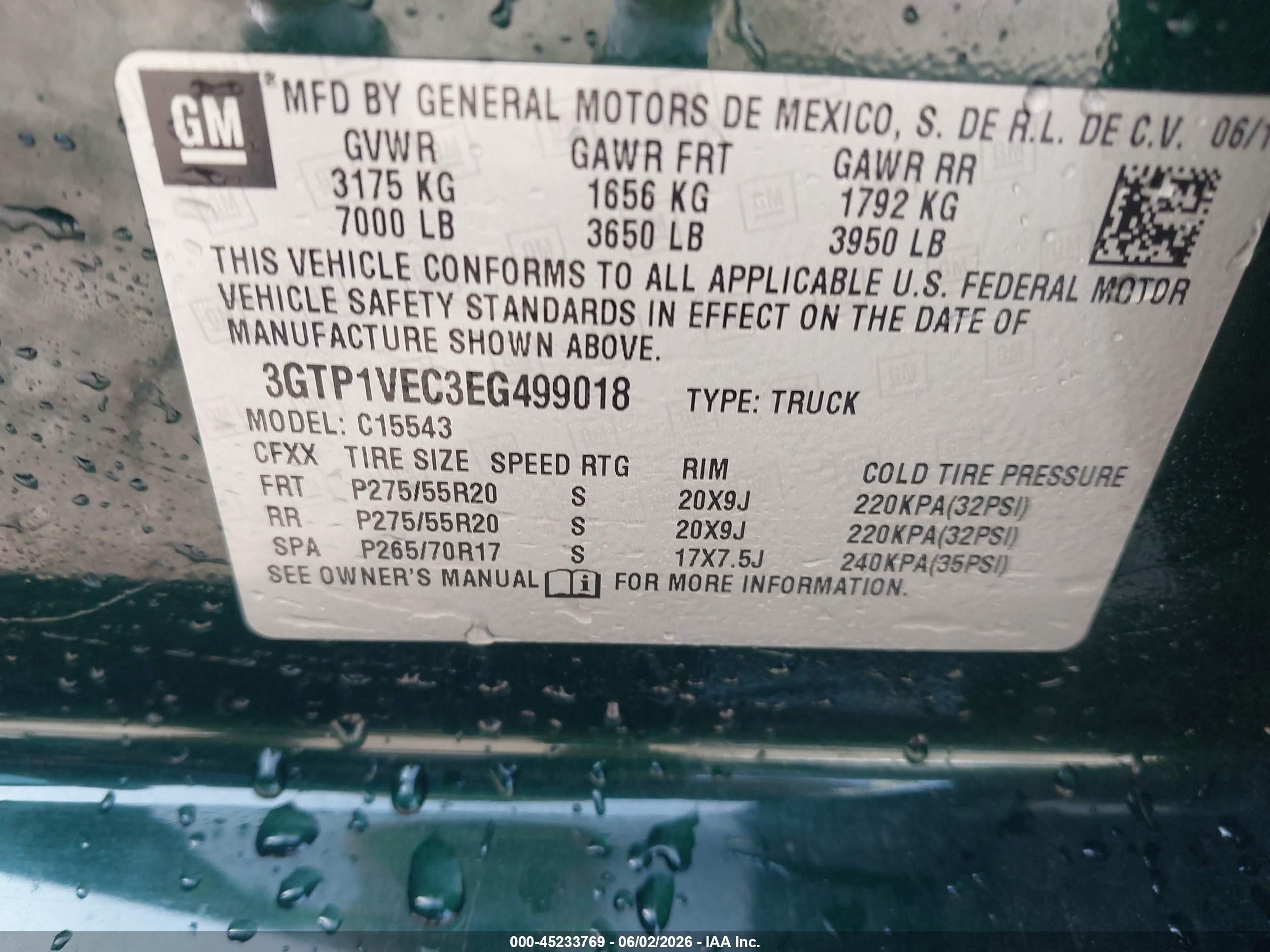 2014 Gmc Sierra 1500 Slt Green vin: 3GTP1VEC3EG499018
