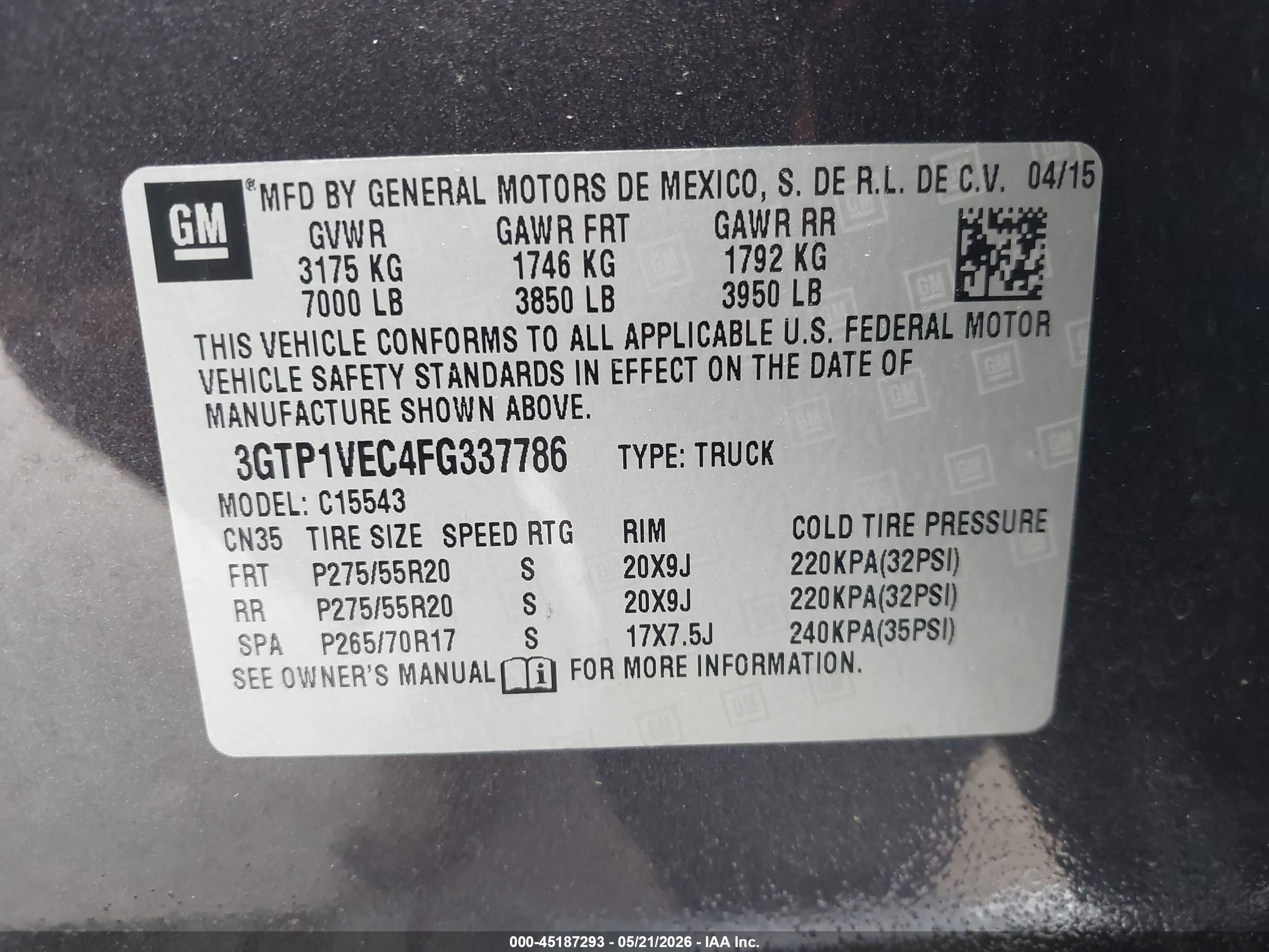 2015 Gmc Sierra 1500 Slt Gray vin: 3GTP1VEC4FG337786