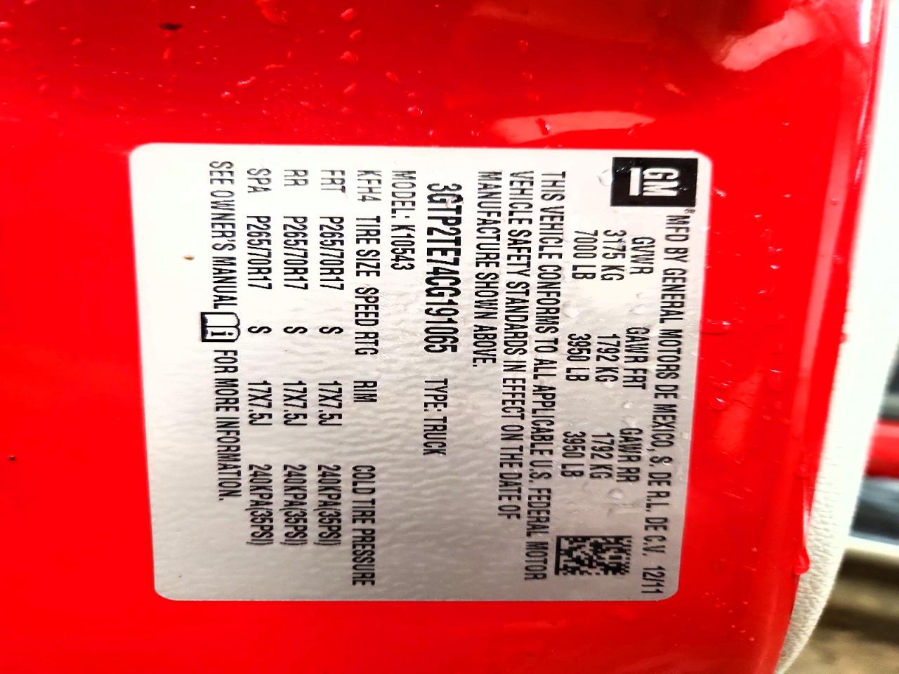 2012 Gmc Sierra K1500 Red vin: 3GTP2TE74CG191065